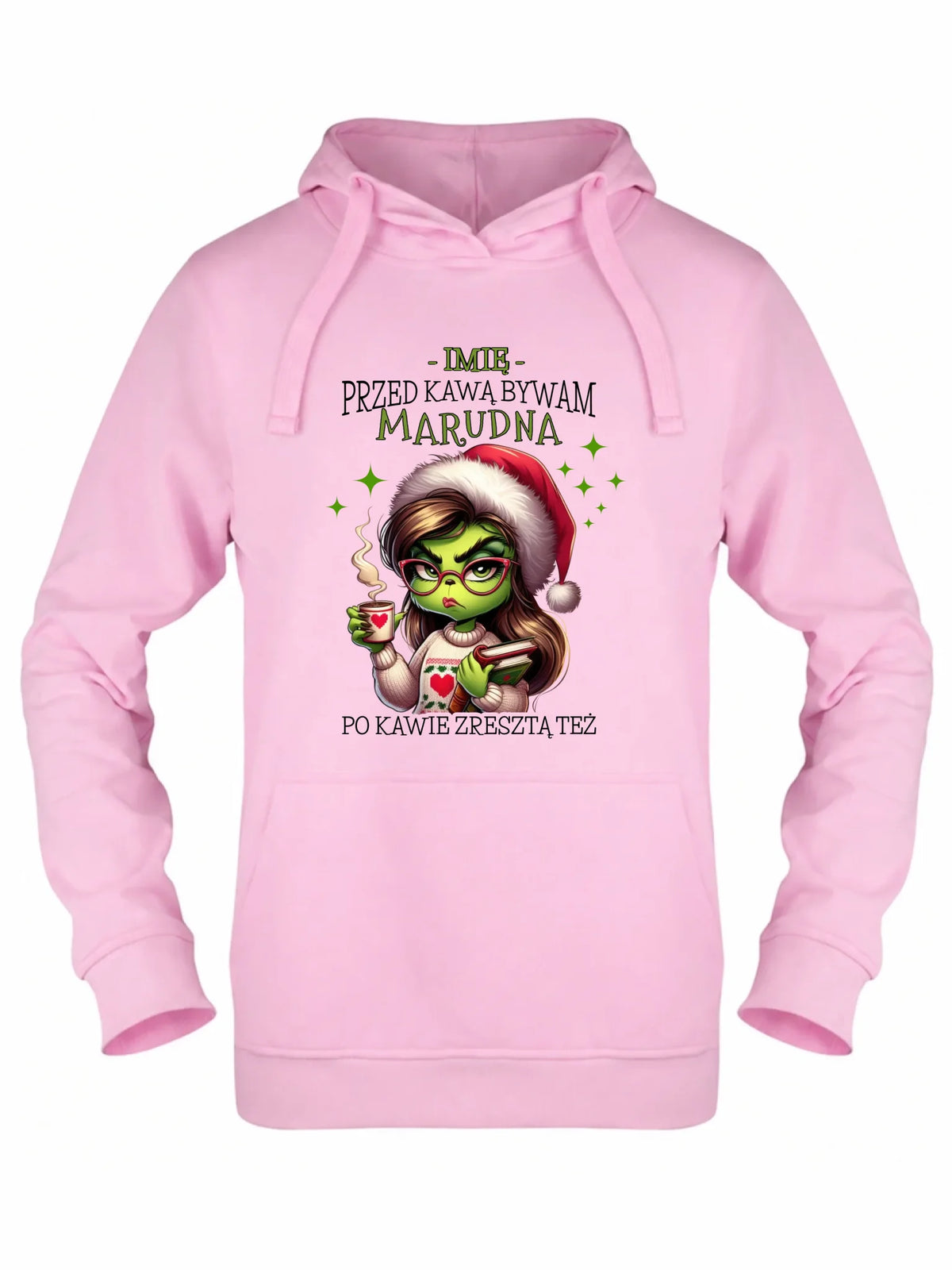 Bluza damska z kapturem świąteczna - Grinch - Przed kawą bywam marudna - personalizowana BN116