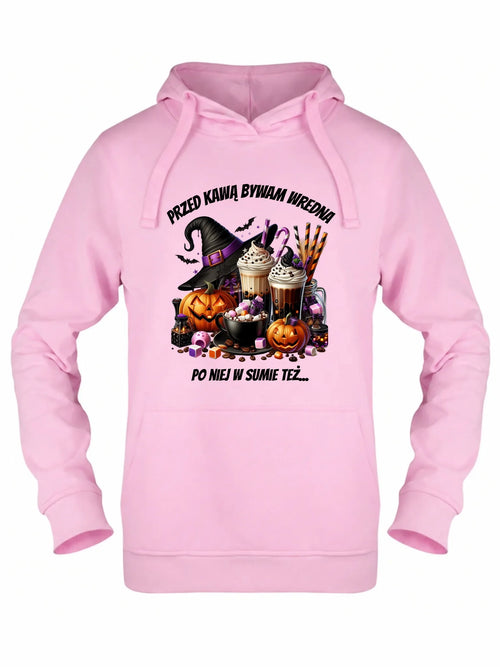 Bluza damska z kapturem Halloween – Przed kawą bywam wredna, po niej w sumie też HL30