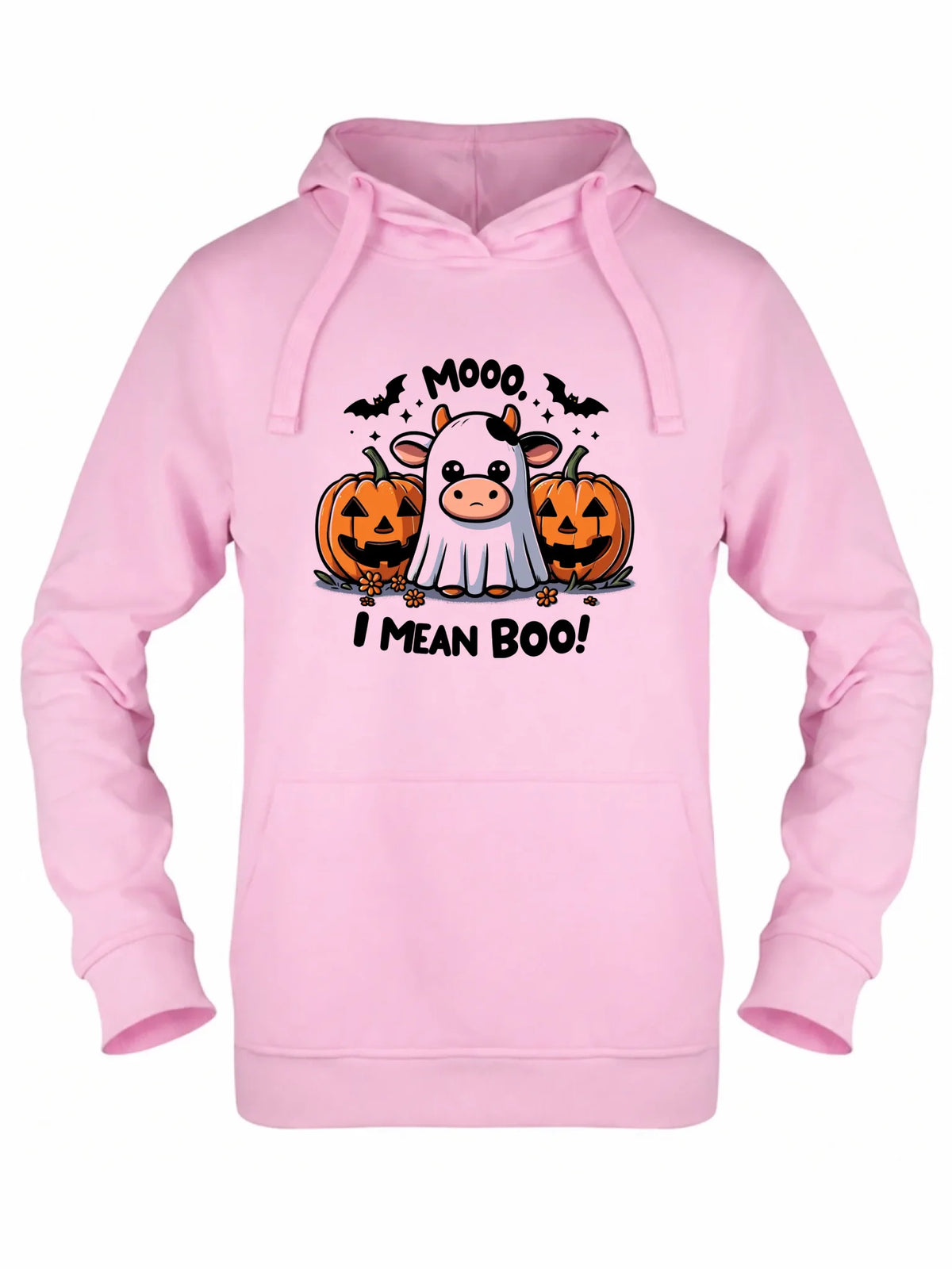 Bluza damska z kapturem na Halloween - Mooo I mean Boo! - z dynią i duchem HL14