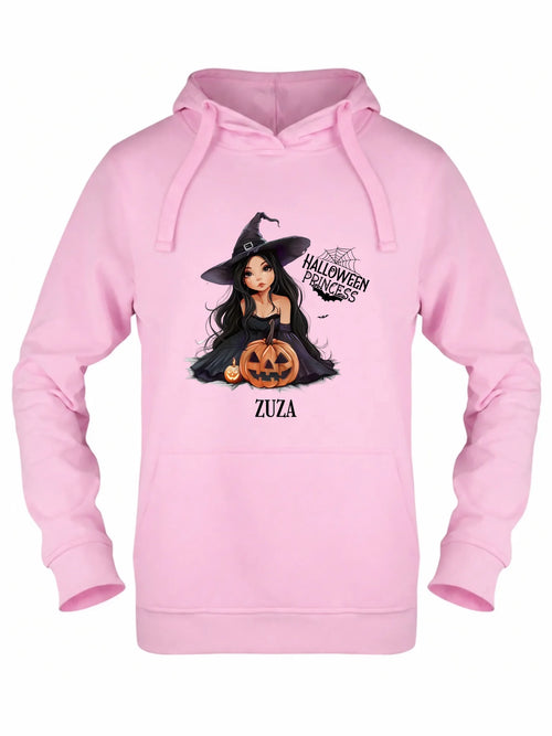 Bluza damska z kapturem halloweenowa - Czarownica z dynią - personalizowana HL10