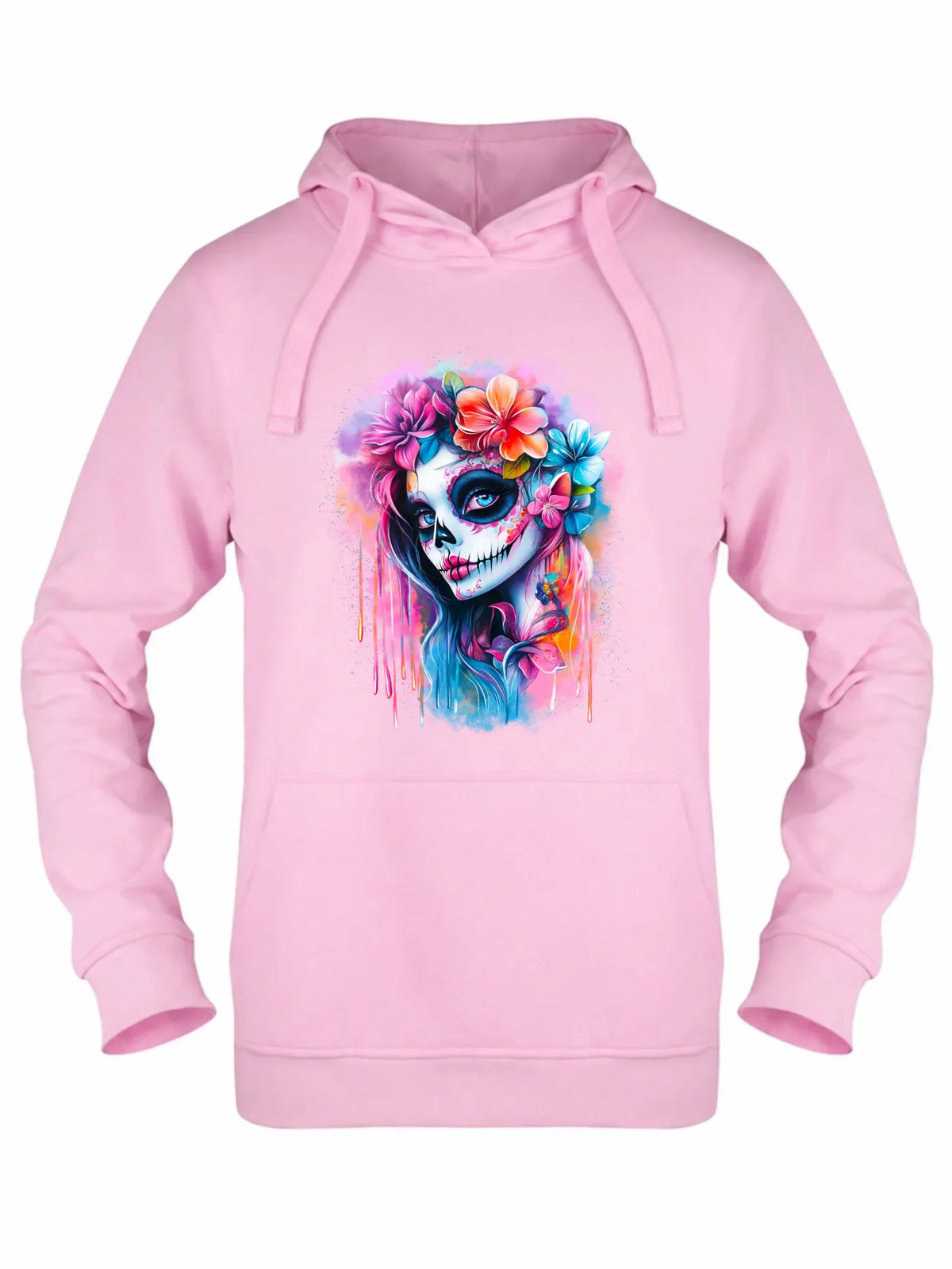 Bluza damska z kapturem Halloween - kolorowa czaszka z kwiatami La Muerte HL05