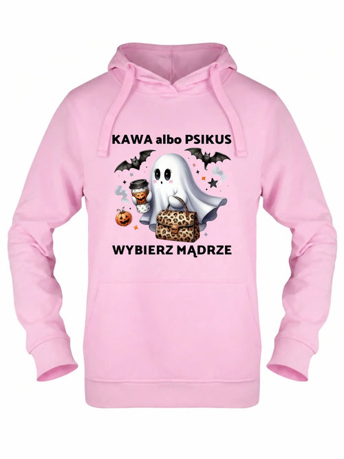 Bluza damska z kapturem halloweenowa - Duch - Kawa albo psikus HL07