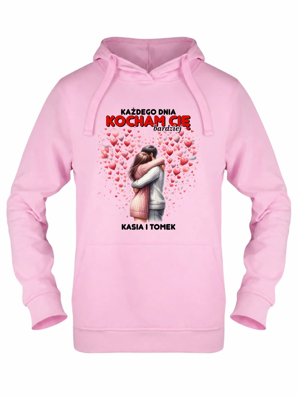 Bluza damska z kapturem dla par - Każdego dnia kocham Cię bardziej - personalizowana W09