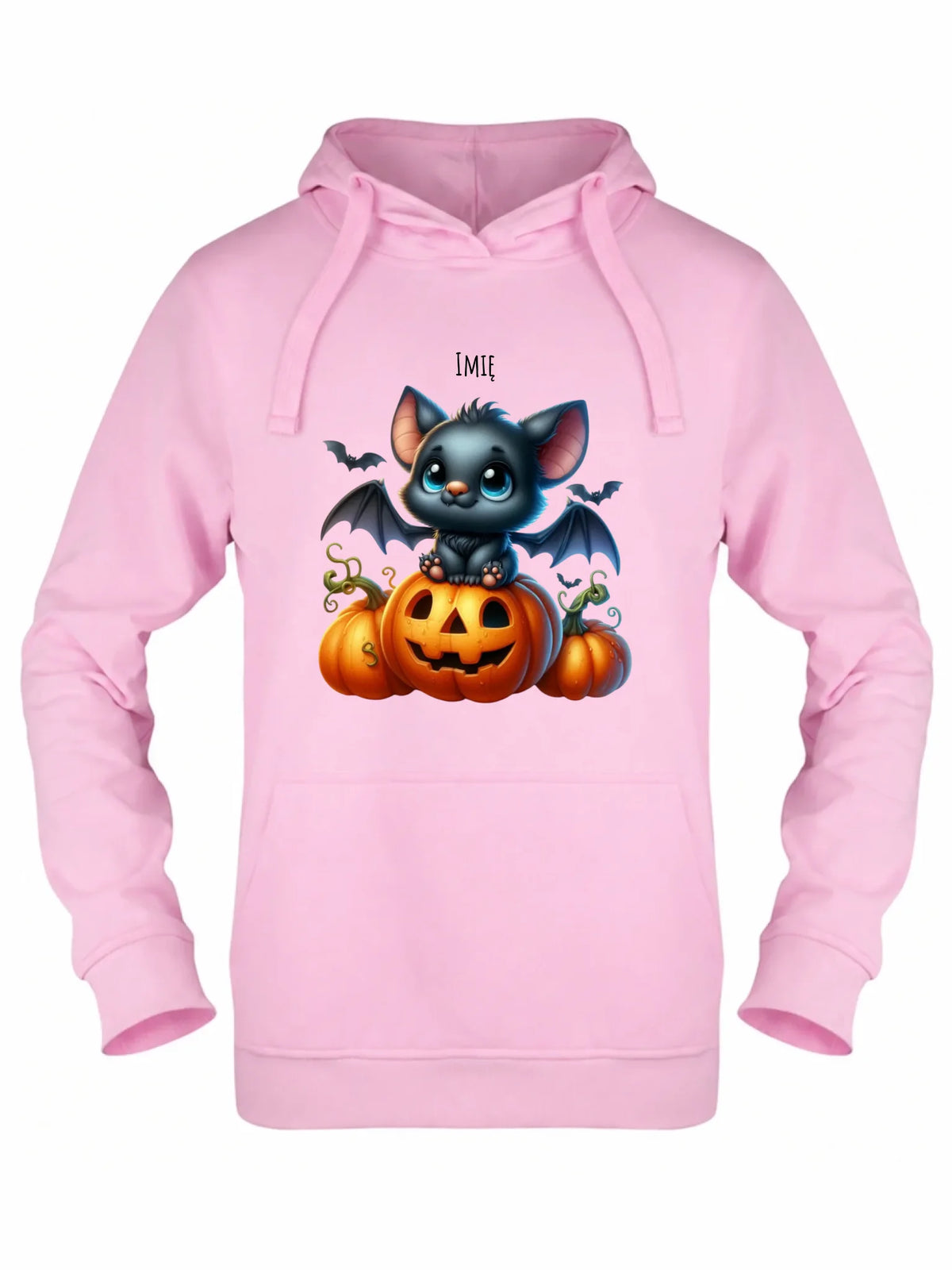 Bluza damska z kapturem halloweenowa - Słodki nietoperz z dynią - personalizowana HL09