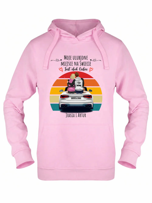 Bluza damska z kapturem dla par - Moje ulubione miejsce - personalizowana W06