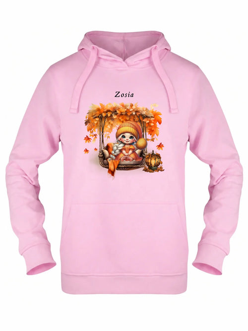 Bluza damska z kapturem jesieniara - Dziewczynka z liśćmi - personalizowana JS17