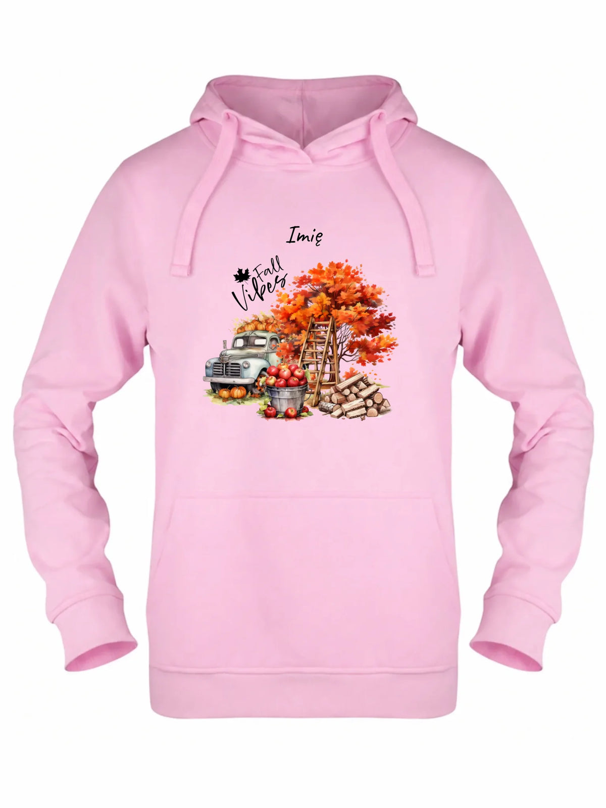 Bluza damska z kapturem jesienna – Vintage auto dynie i jabłka – personalizowana JS07