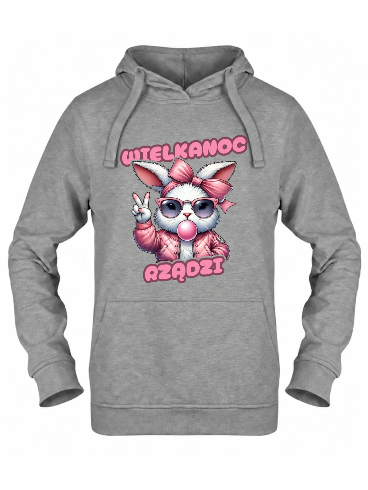 Bluza damska z kapturem wielkanocna – Stylowy królik w okularach Wielkanoc rządzi WN18