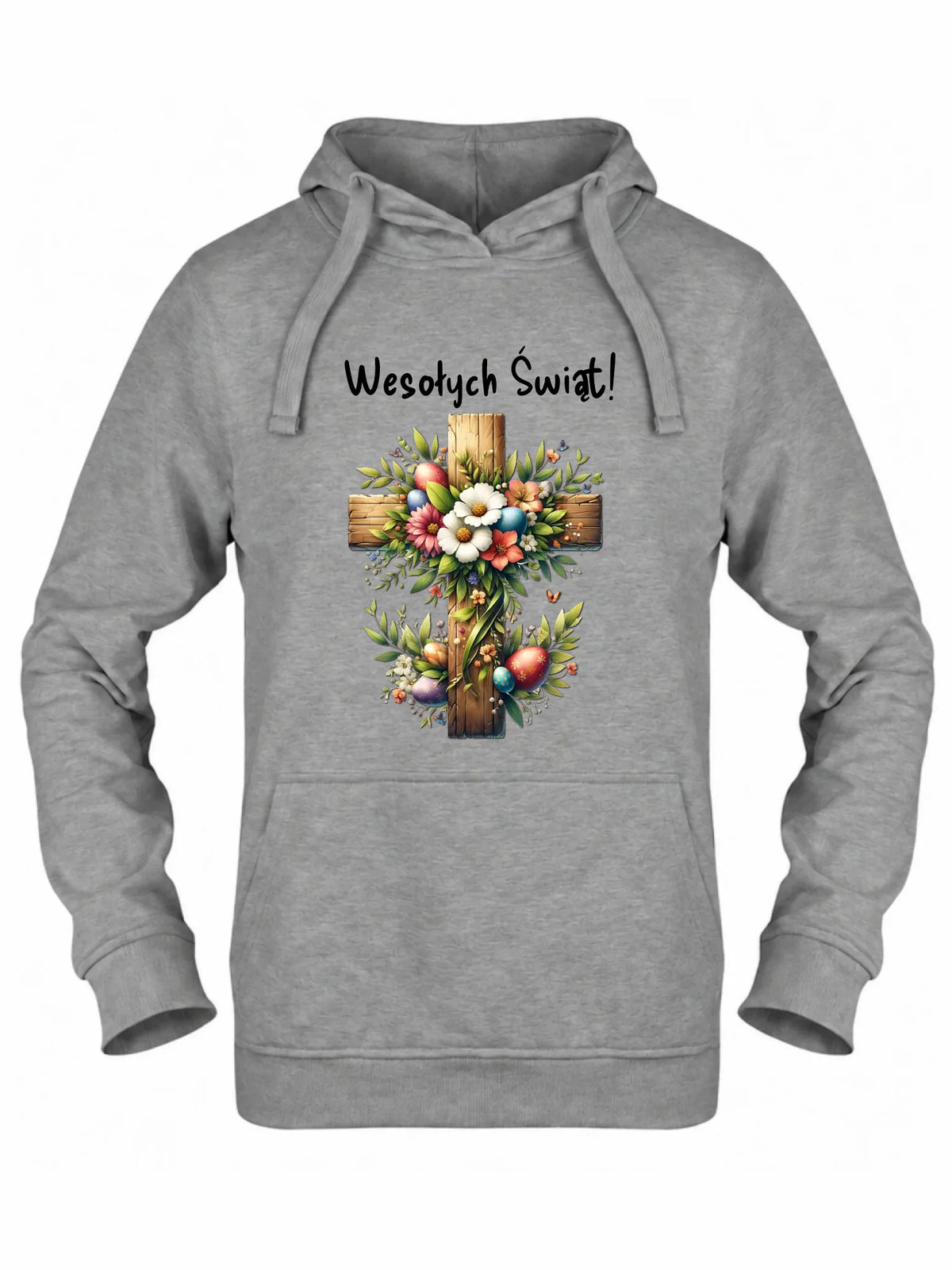 Bluza damska z kapturem na Wielkanoc - Krzyż z kwiatami Wesołych Świąt WN02
