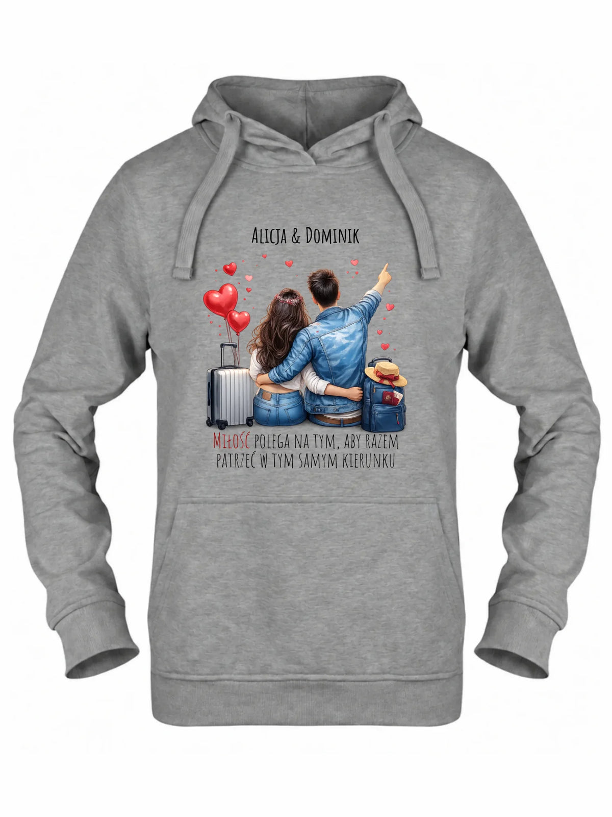 Bluza damska z kapturem dla par - Para w podróży miłość - personalizowana W12