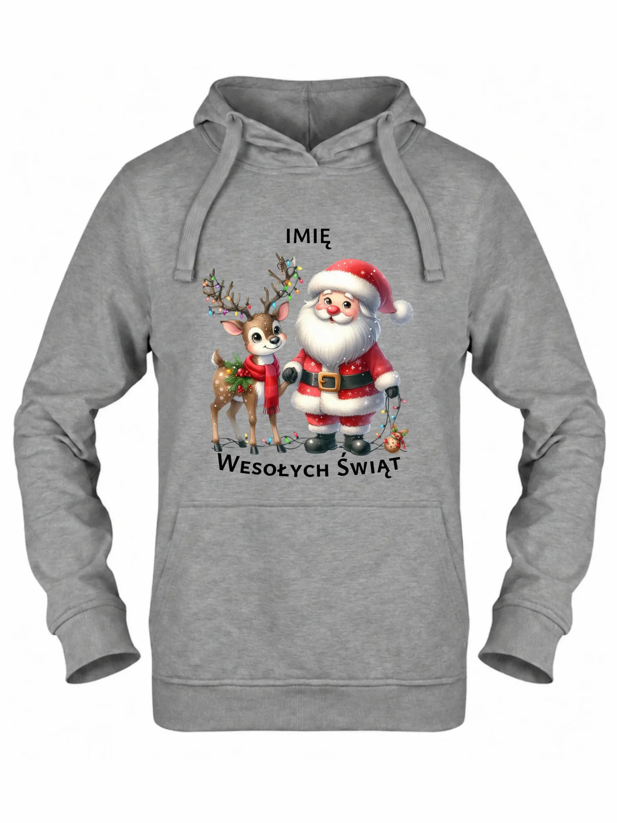 Bluza damska z kapturem świąteczna - Mikołaj z reniferem - personalizowana BN09