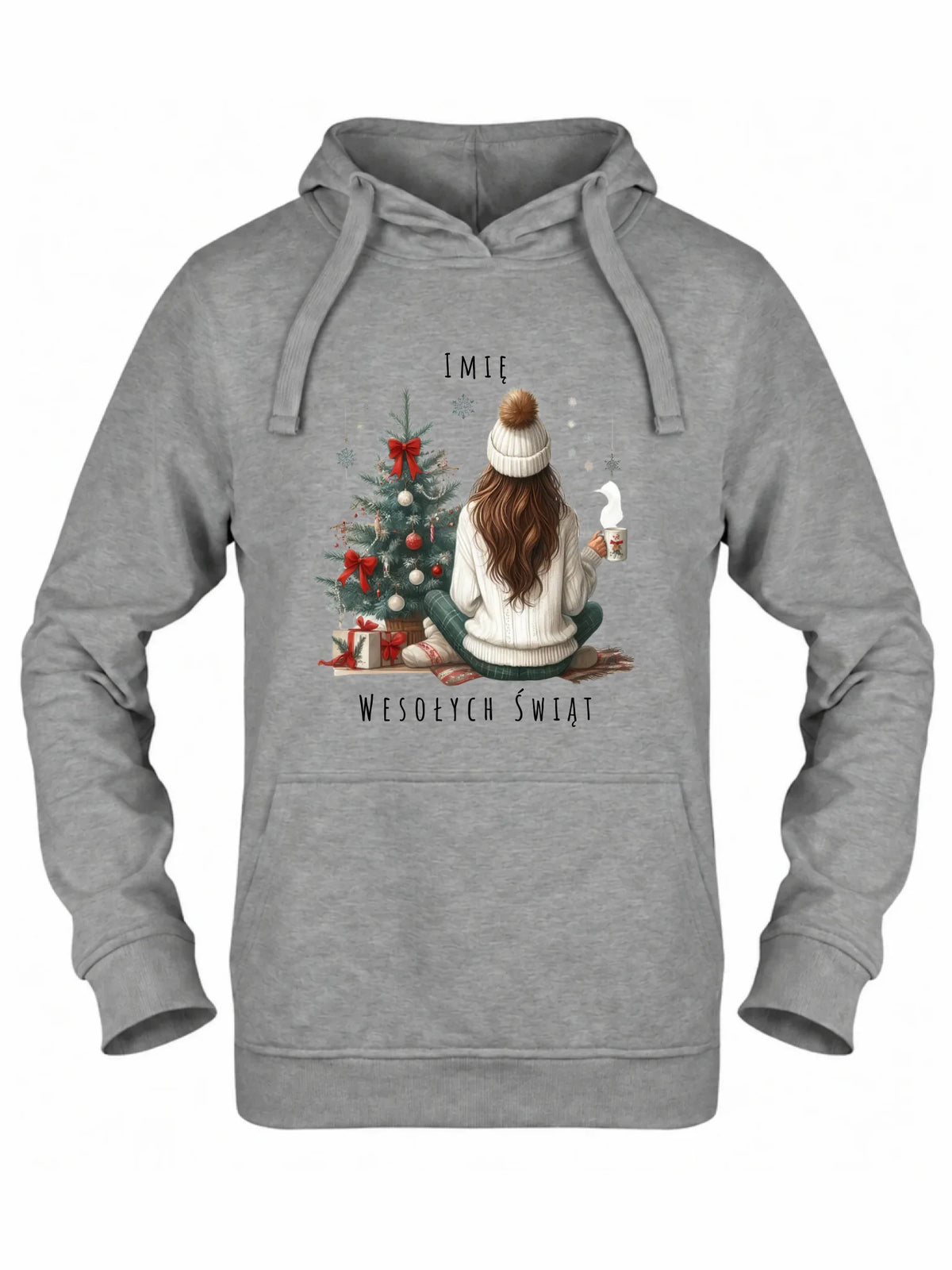 Bluza damska z kapturem świąteczna - Dziewczyna przy choince - personalizowana BN15