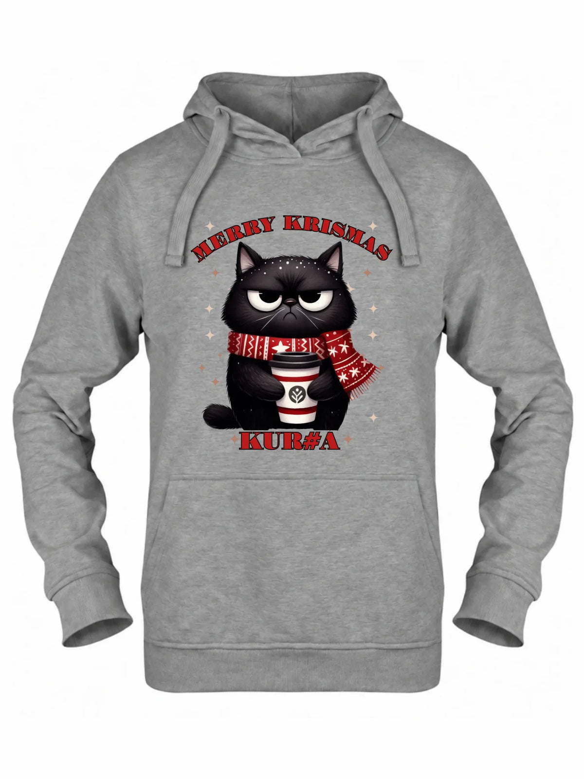 Bluza damska z kapturem świąteczna - Zburczany kot Merry Krismas kur#a - bez cenzury BN34