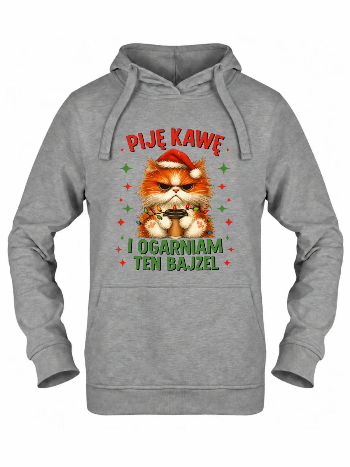 Bluza damska z kapturem świąteczna - Kot Piję kawę i ogarniam ten bajzel BN39