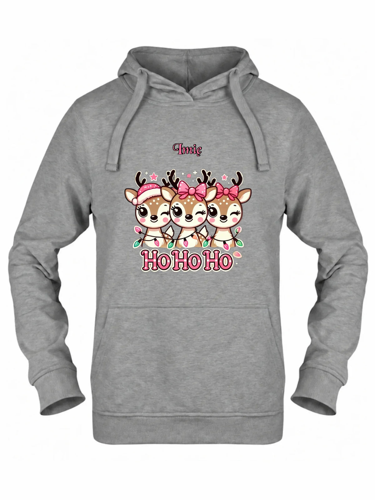Bluza damska z kapturem świąteczna - Ho ho ho Słodkie reniferki - personalizowana BN49