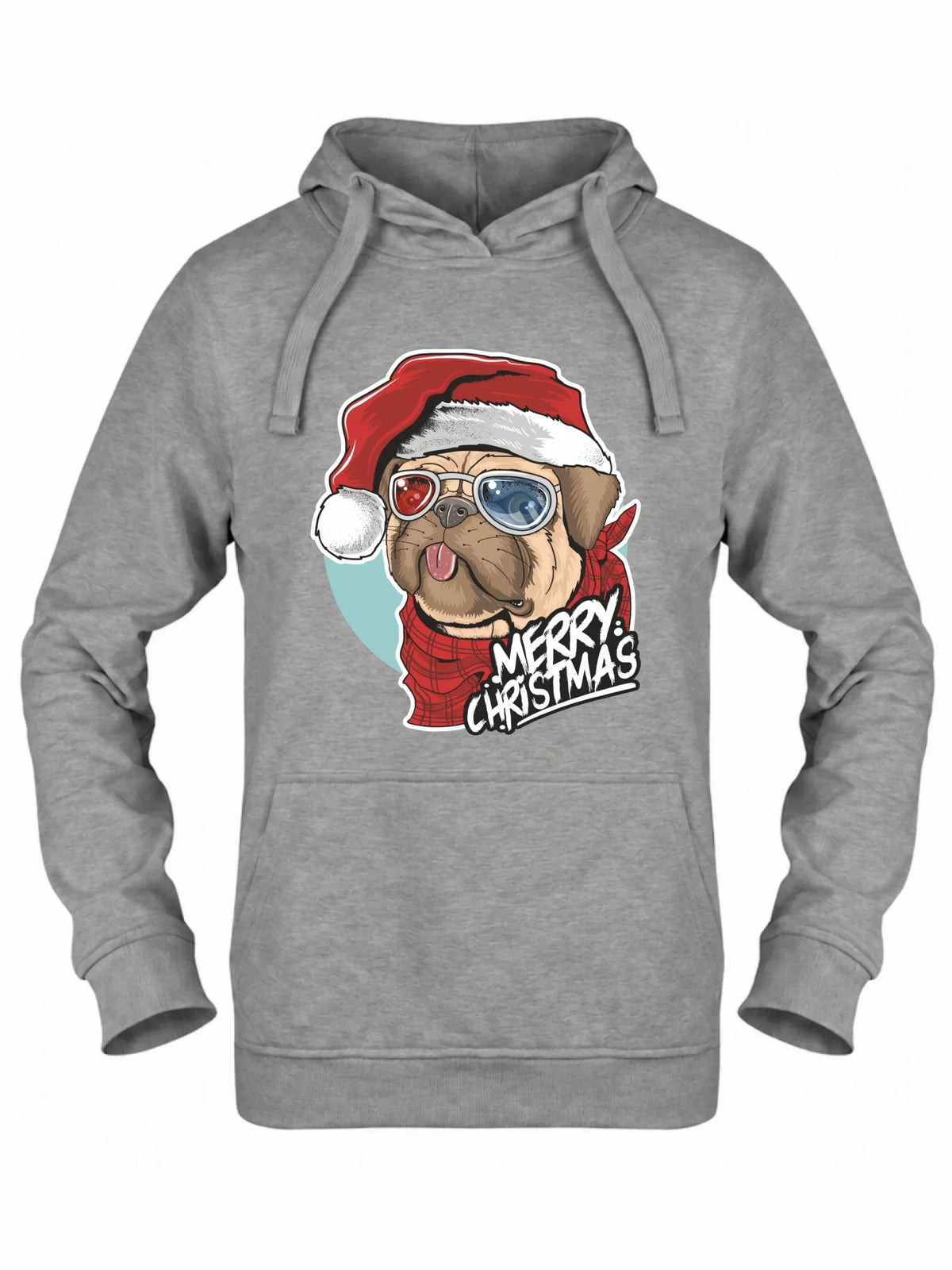 Bluza damska z kapturem świąteczna - Mops Merry Christmas BN62