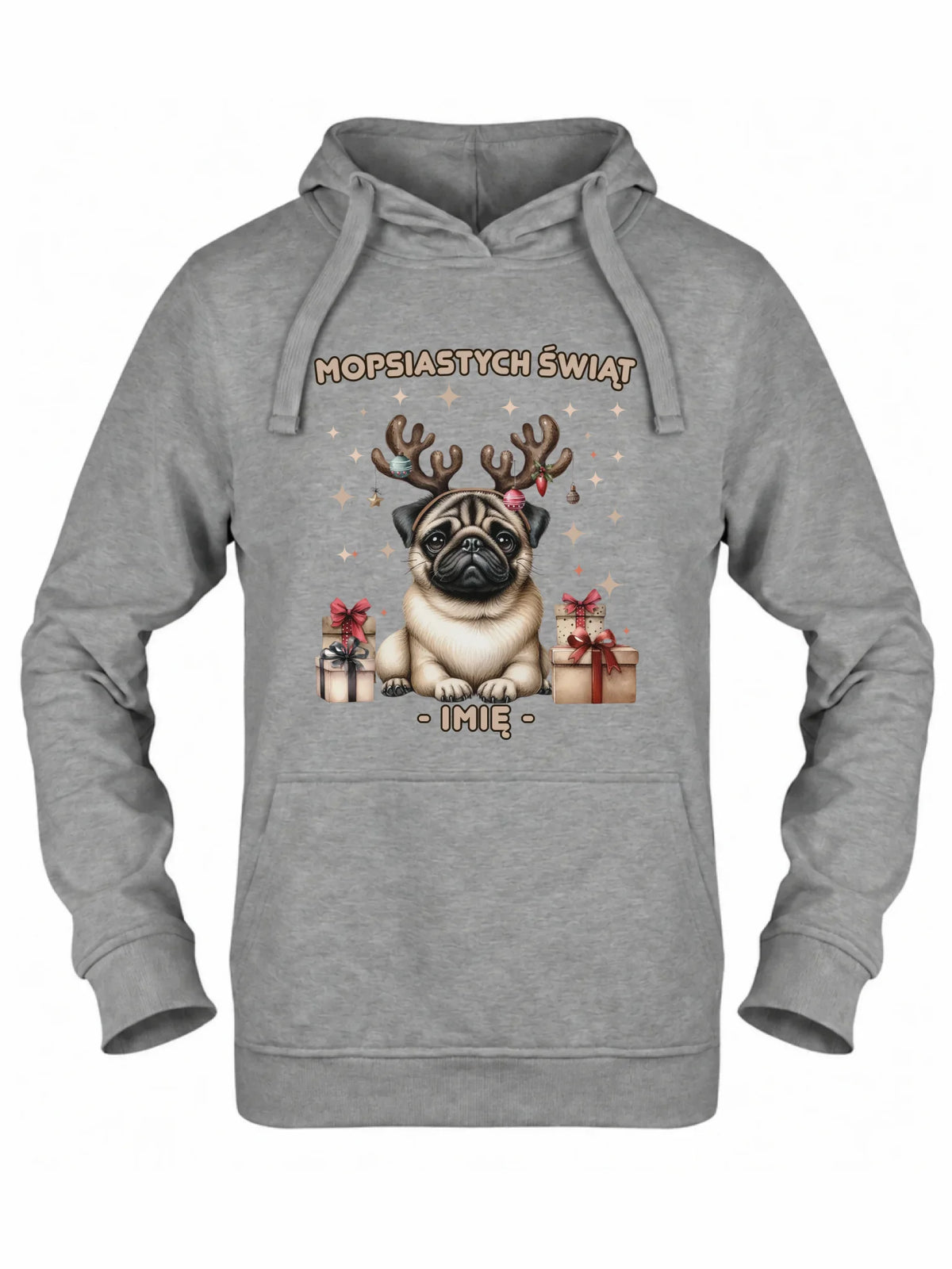 Bluza damska z kapturem świąteczna - Mops Mopsiastych świąt - personalizowana BN91