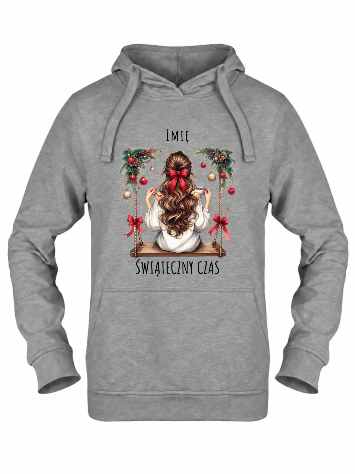 Bluza damska z kapturem świąteczna - Dziewczyna na huśtawce - Świąteczny czas - personalizowana BN105