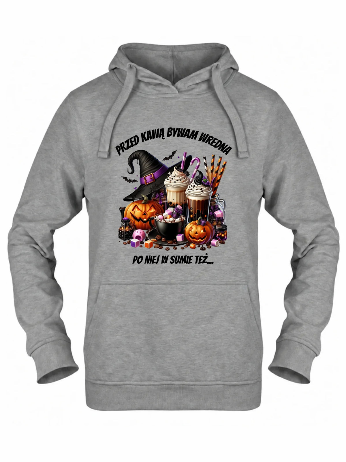 Bluza damska z kapturem Halloween – Przed kawą bywam wredna, po niej w sumie też HL30