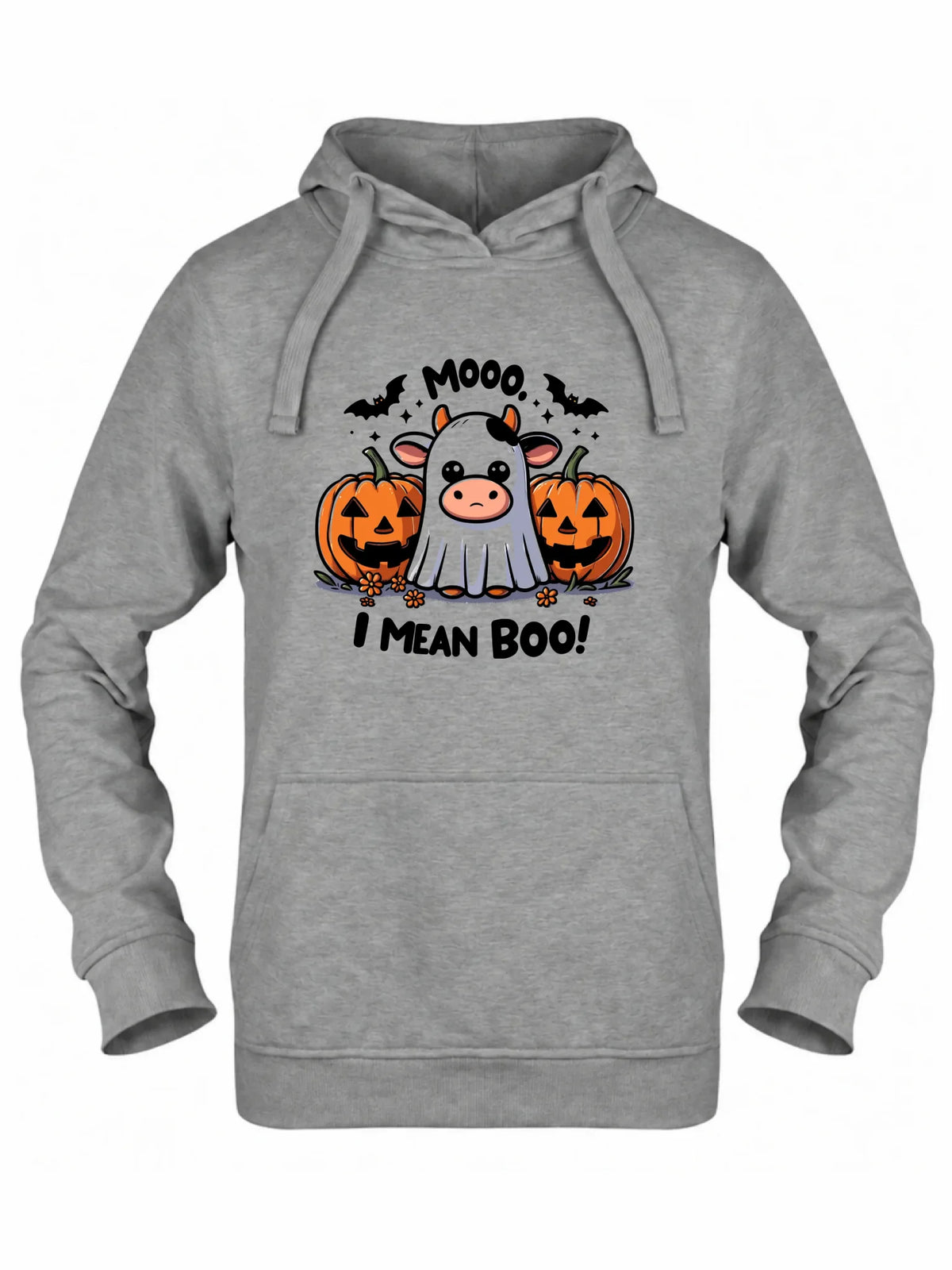 Bluza damska z kapturem na Halloween - Mooo I mean Boo! - z dynią i duchem HL14