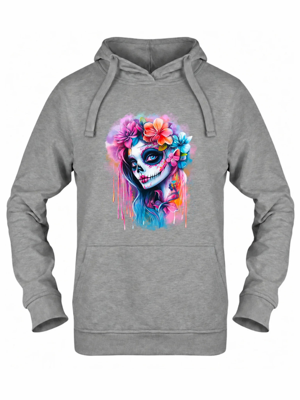Bluza damska z kapturem Halloween - kolorowa czaszka z kwiatami La Muerte HL05