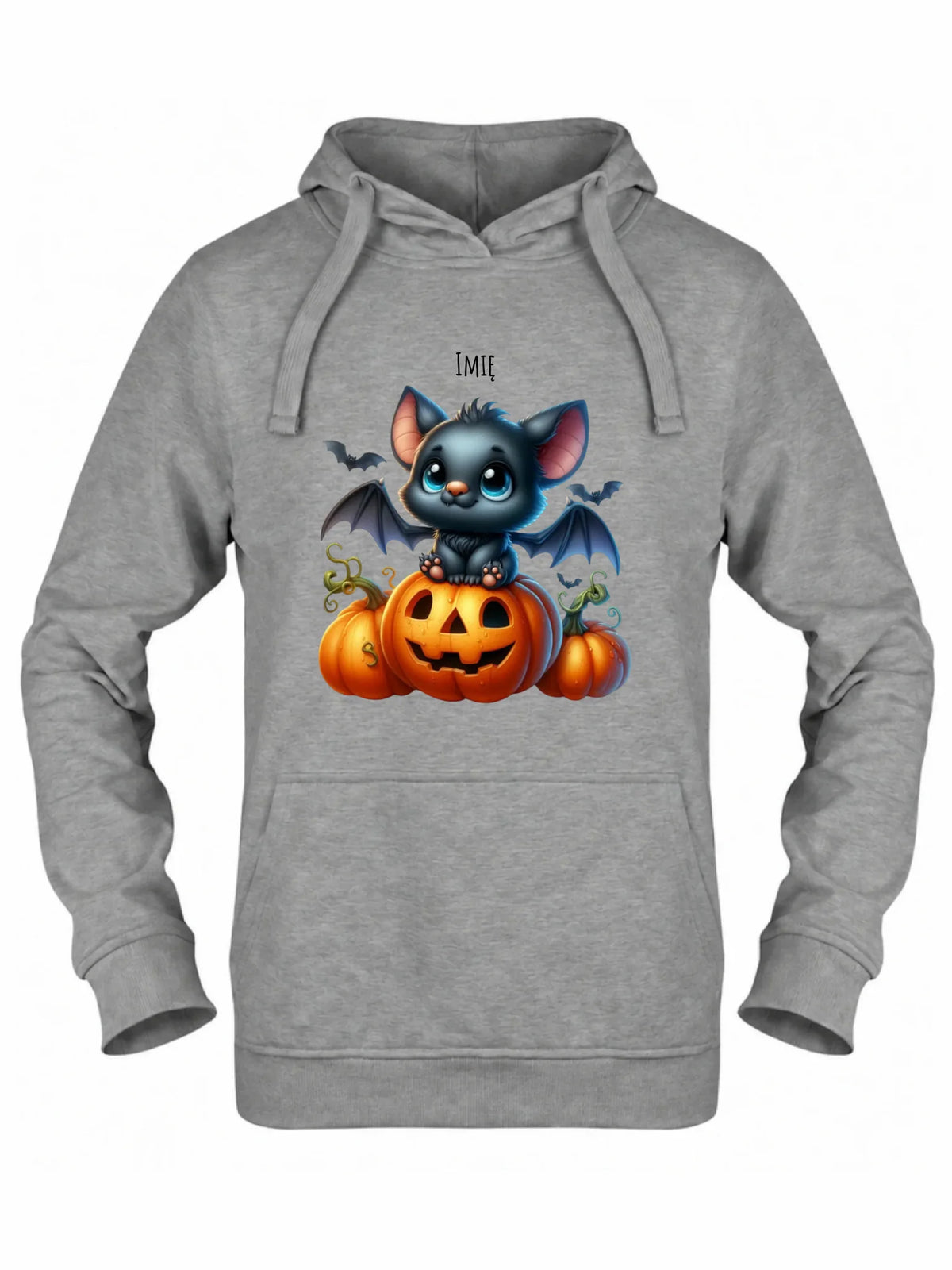 Bluza damska z kapturem halloweenowa - Słodki nietoperz z dynią - personalizowana HL09