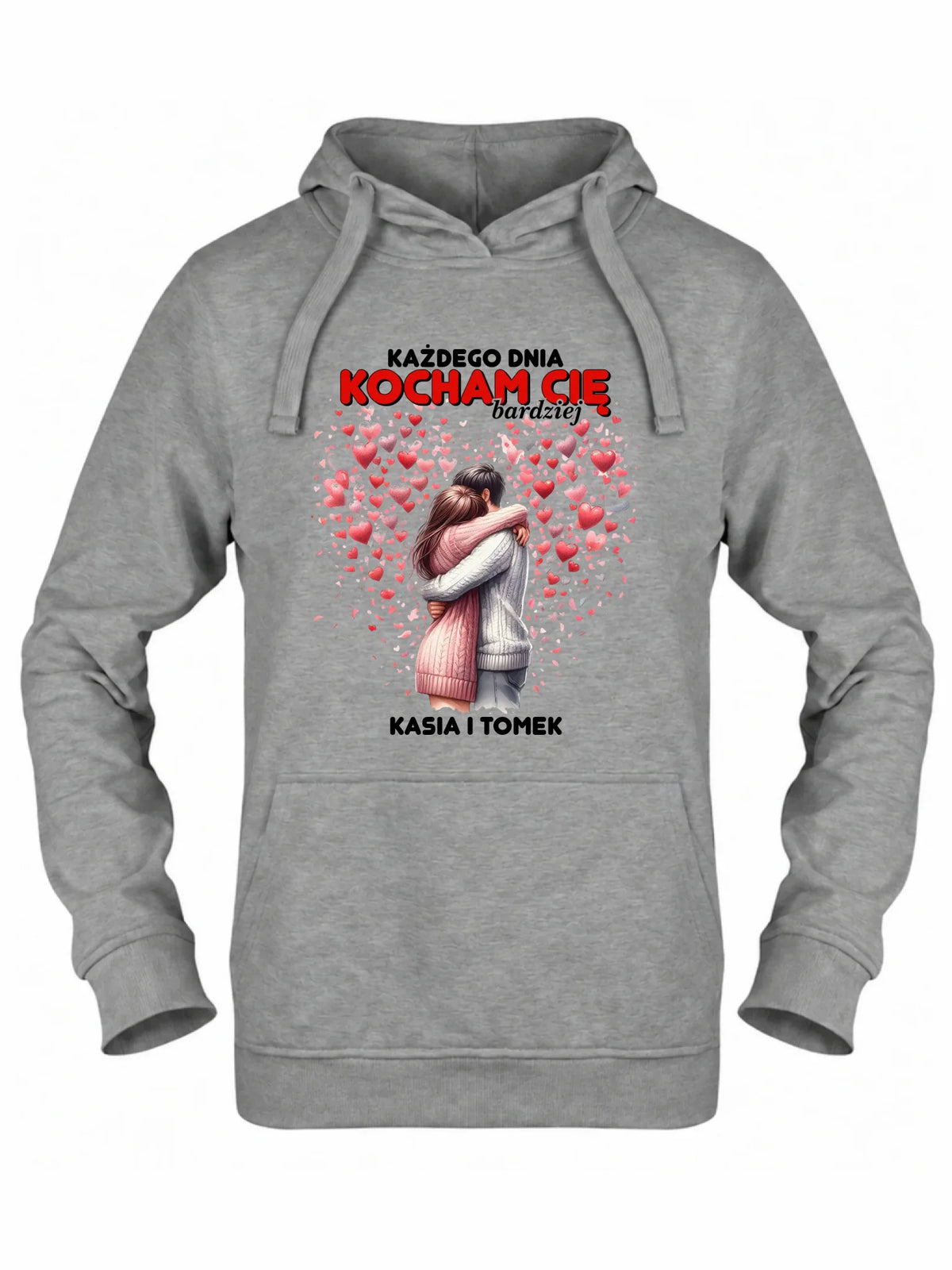 Bluza damska z kapturem dla par - Każdego dnia kocham Cię bardziej - personalizowana W09