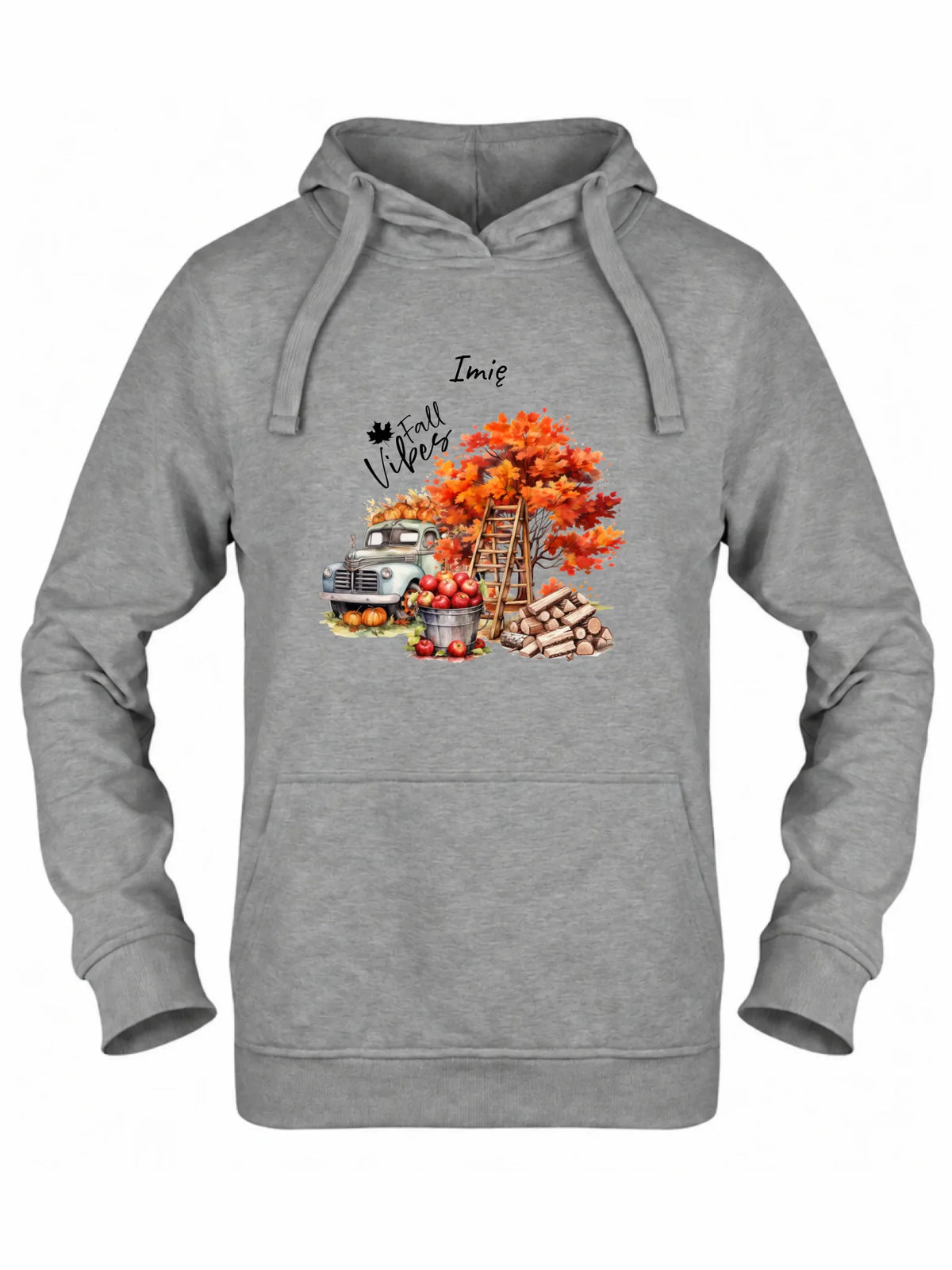 Bluza damska z kapturem jesienna – Vintage auto dynie i jabłka – personalizowana JS07