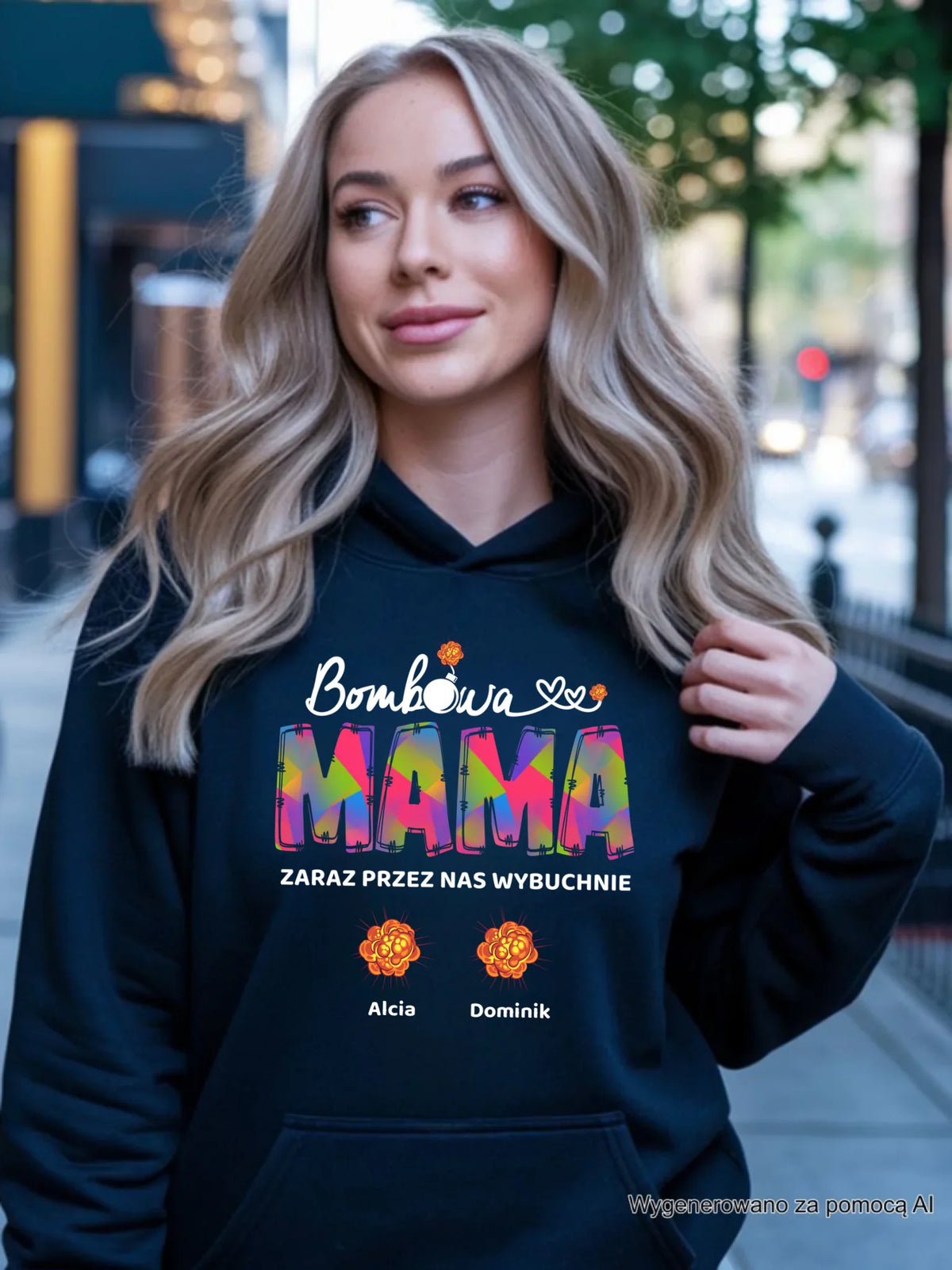Bluza z kapturem dla mamy z imionami dzieci - Bombowa mama - personalizowana DM53