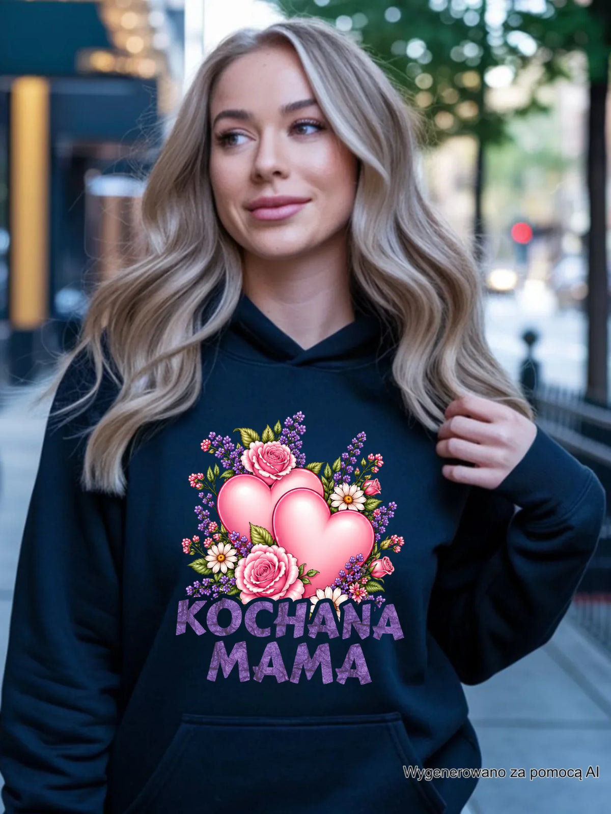 Bluza z kapturem dla mamy - Kochana Mama bukiet z sercem DM46