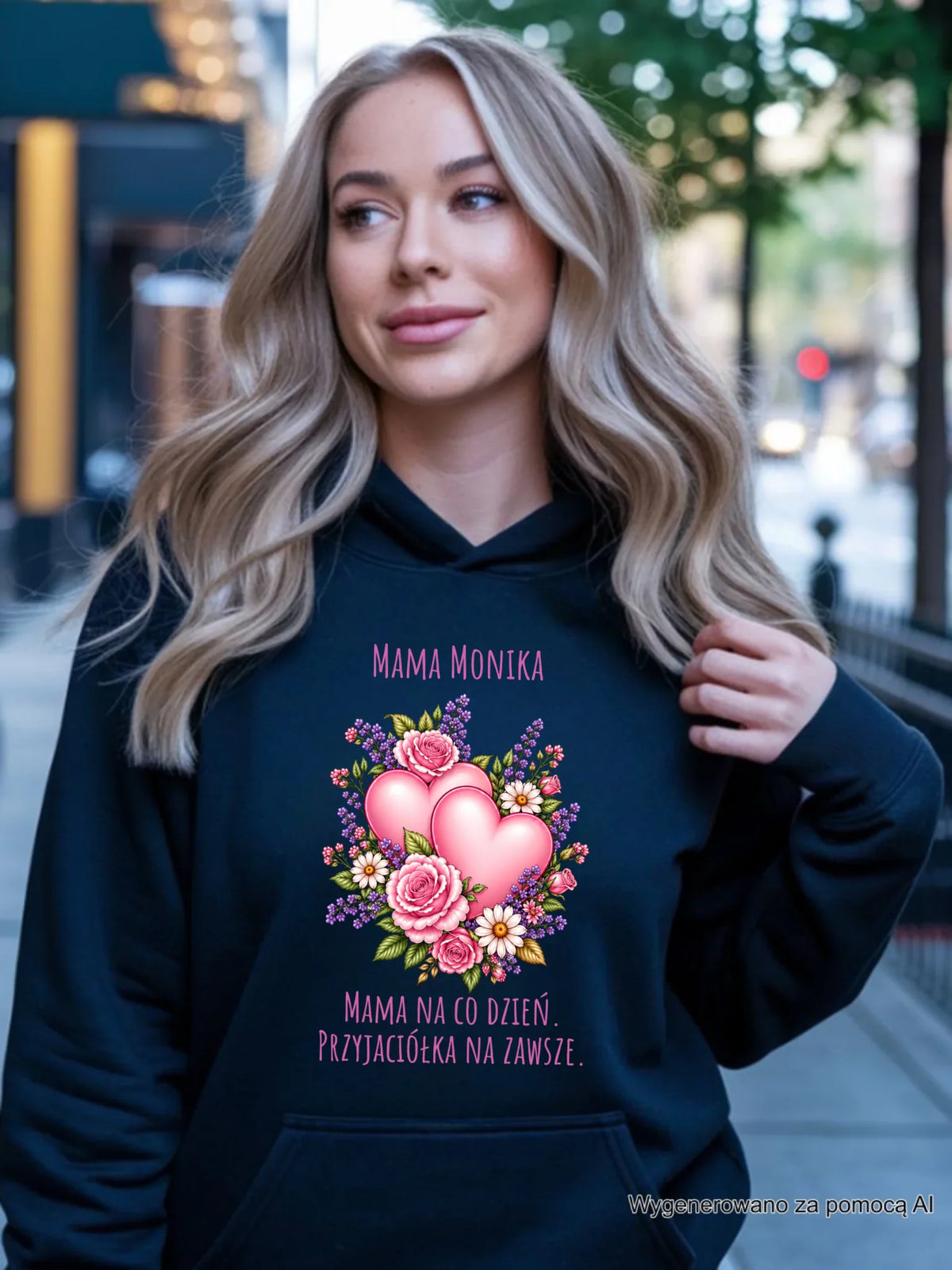 Bluza z kapturem dla mamy - Bukiet z sercami przyjaciółka - personalizowana DM39