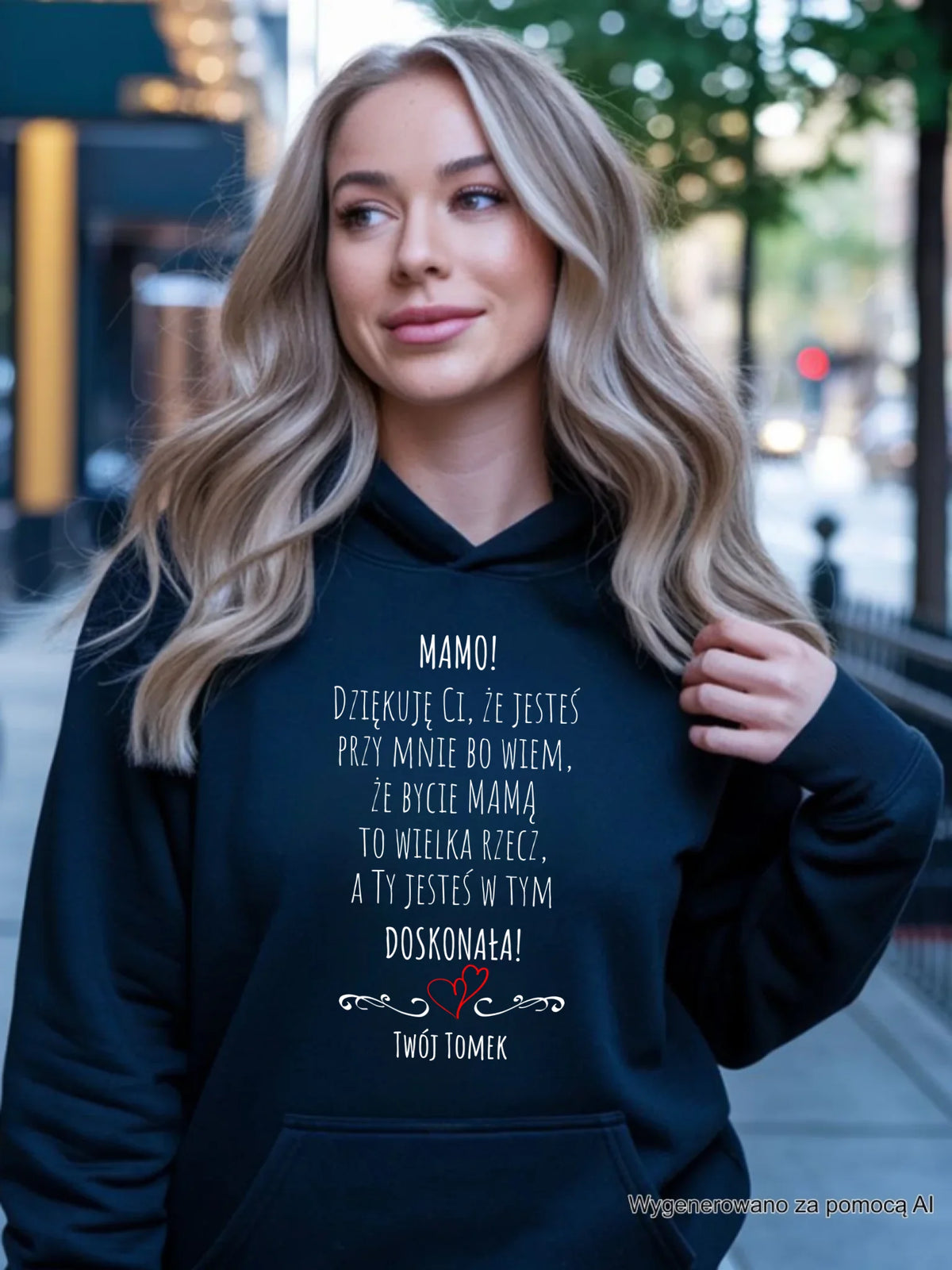 Bluza z kapturem dla mamy z podziękowaniem - Mamo jesteś doskonała - personalizowana DM10