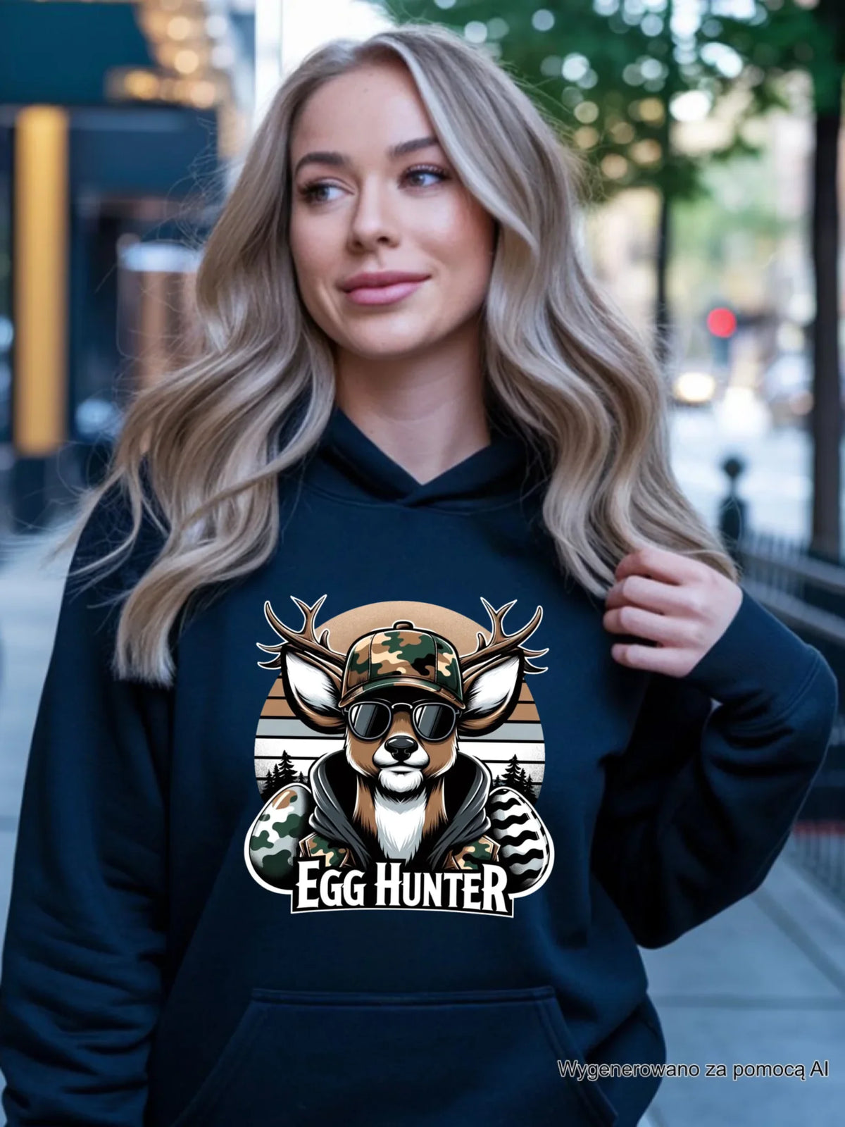Bluza damska z kapturem wielkanocna - Jeleń Survival Egg hunter WN19
