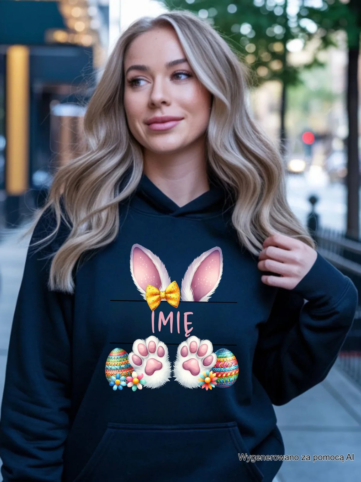 Bluza damska z kapturem wielkanocna - Zajączek - personalizowana WN13