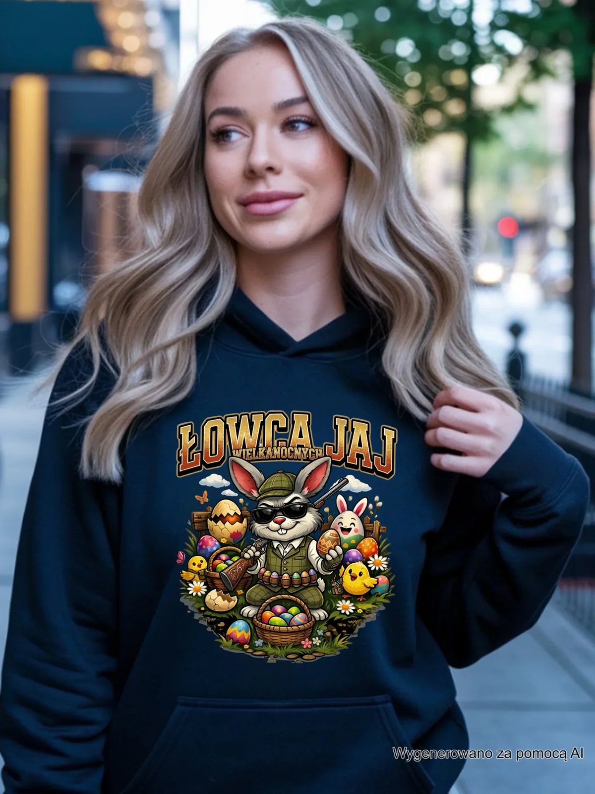 Bluza damska z kapturem wielkanocna - Zając Łowca Jaj WN12