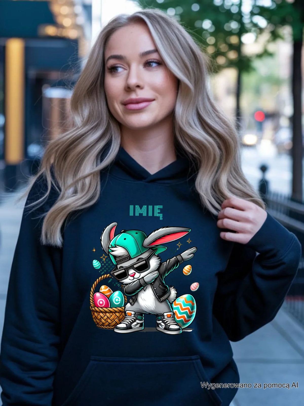 Bluza damska z kapturem wielkanocna - Zajączek Dab dance - personalizowana WN09
