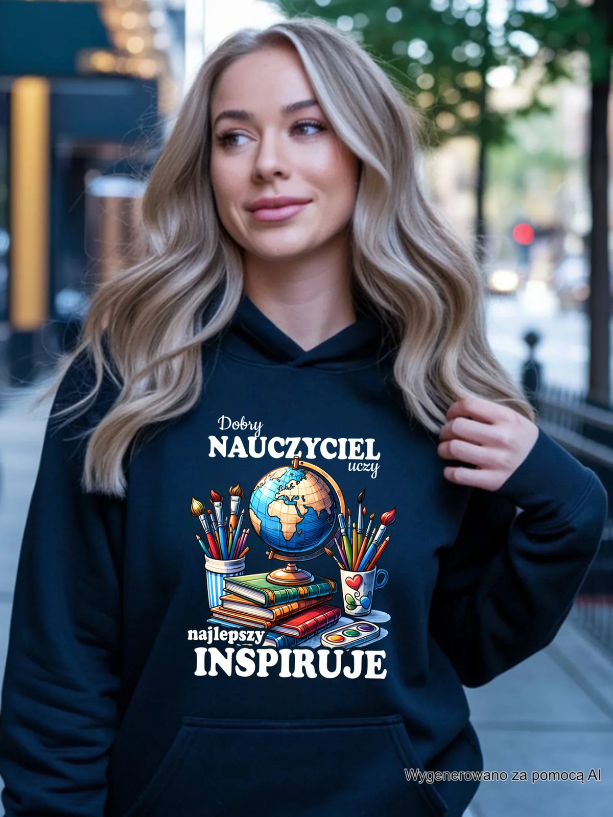 Bluza z kapturem dla nauczycielki - Dobry nauczyciel uczy najlepszy inspiruje N72