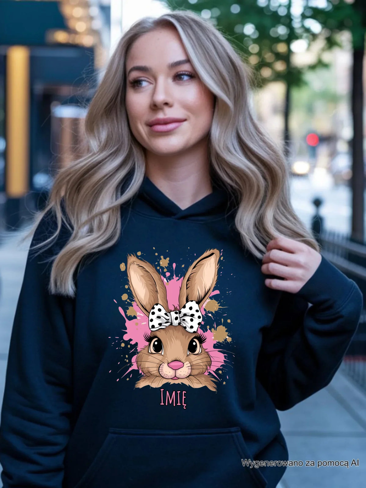 Bluza damska z kapturem na Wielkanoc - Słodki Zajączek - personalizowana WN08