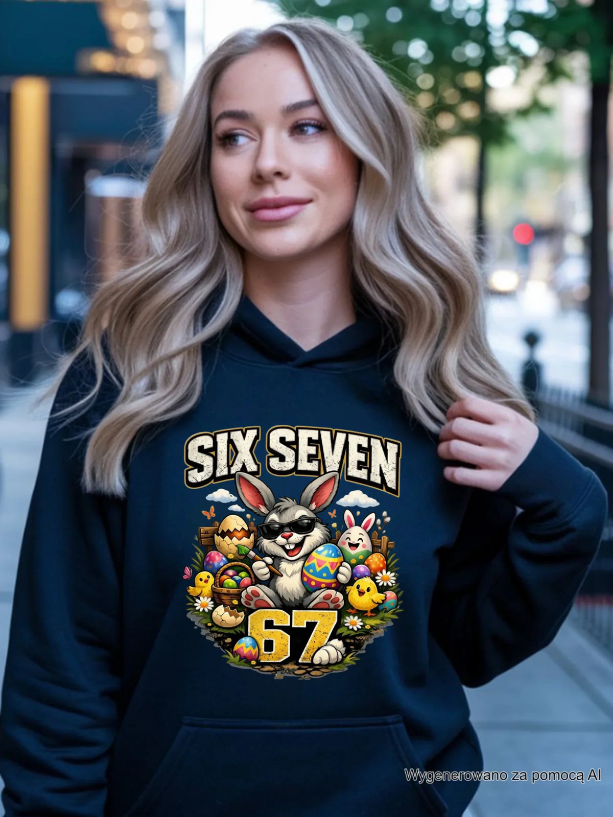 Bluza damska z kapturem wielkanocna - Zając Six Seven 67 WN10