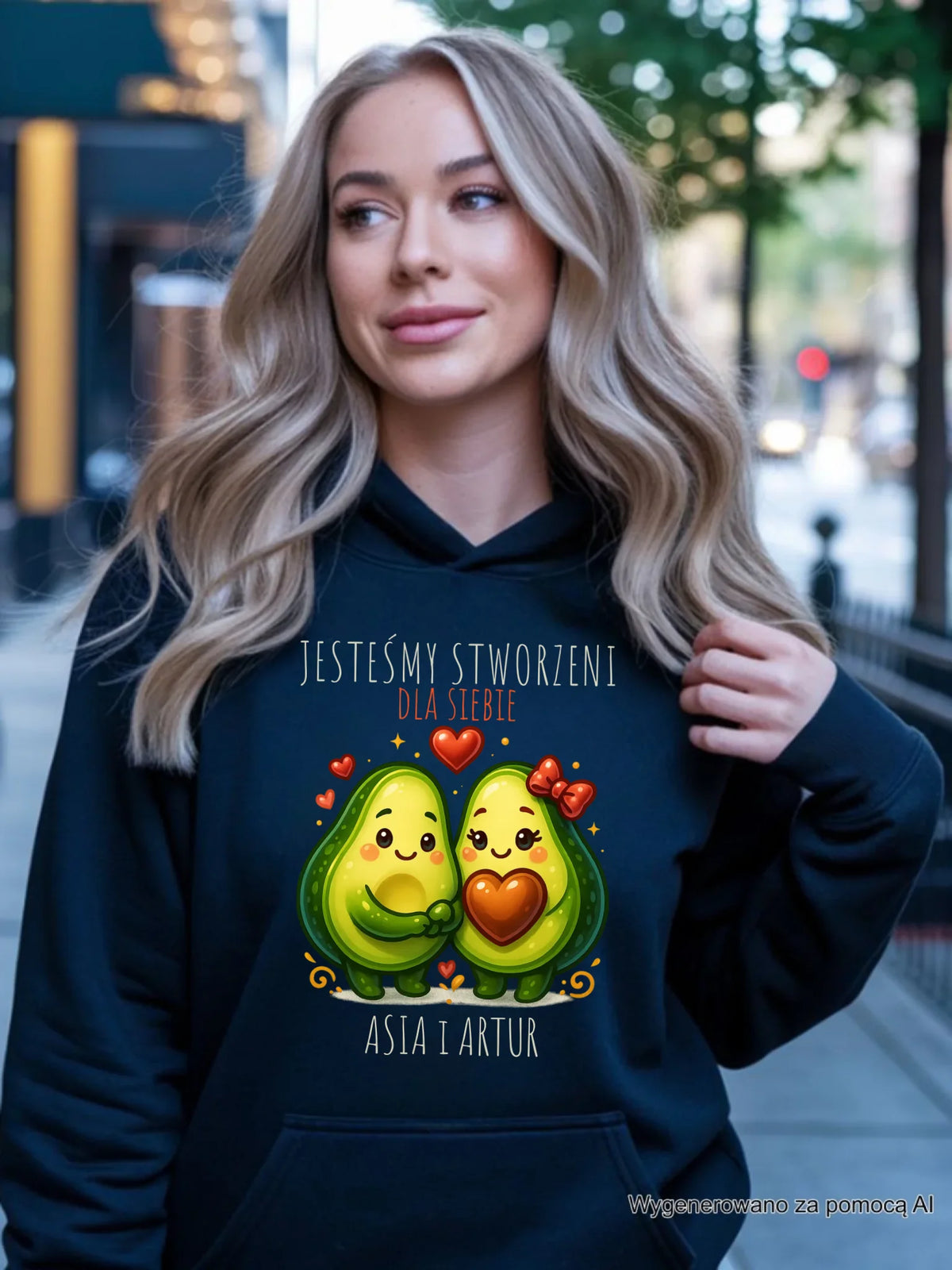 Bluza damska z kapturem - Awokado Stworzeni dla siebie - personalizowana W91