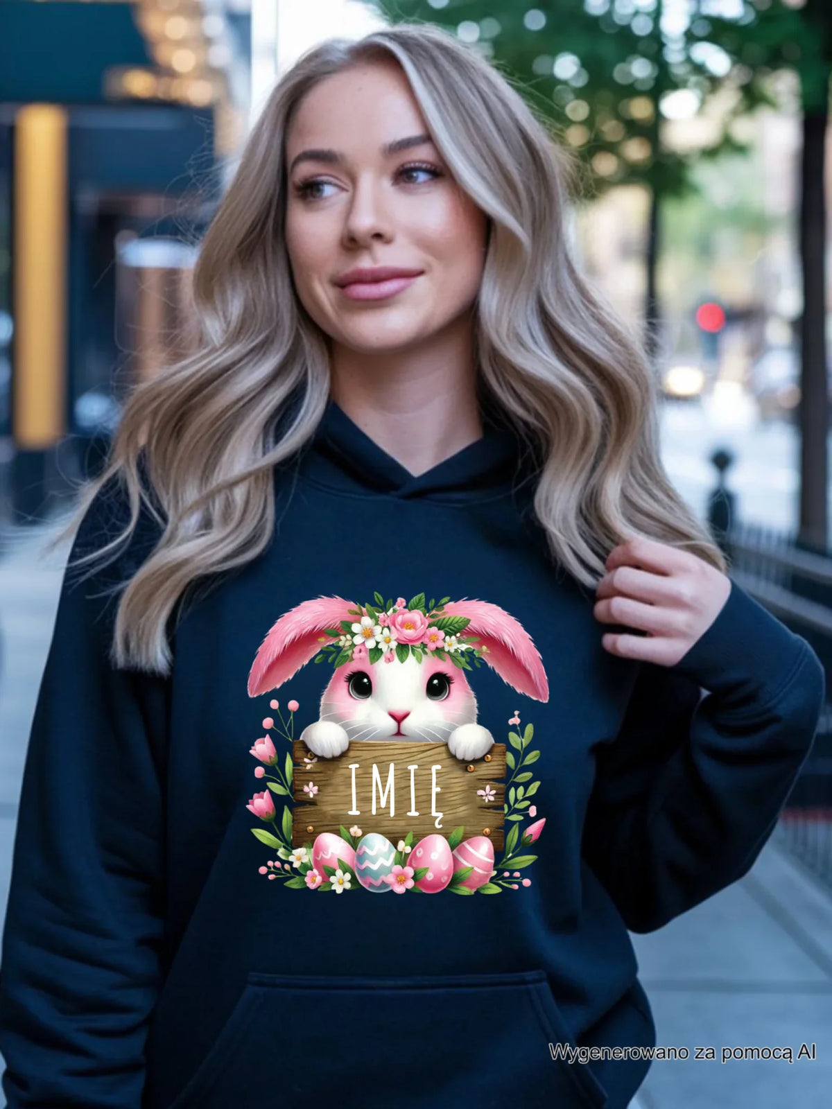 Bluza damska z kapturem na Wielkanoc - Różowy Zajączek - personalizowana WN07