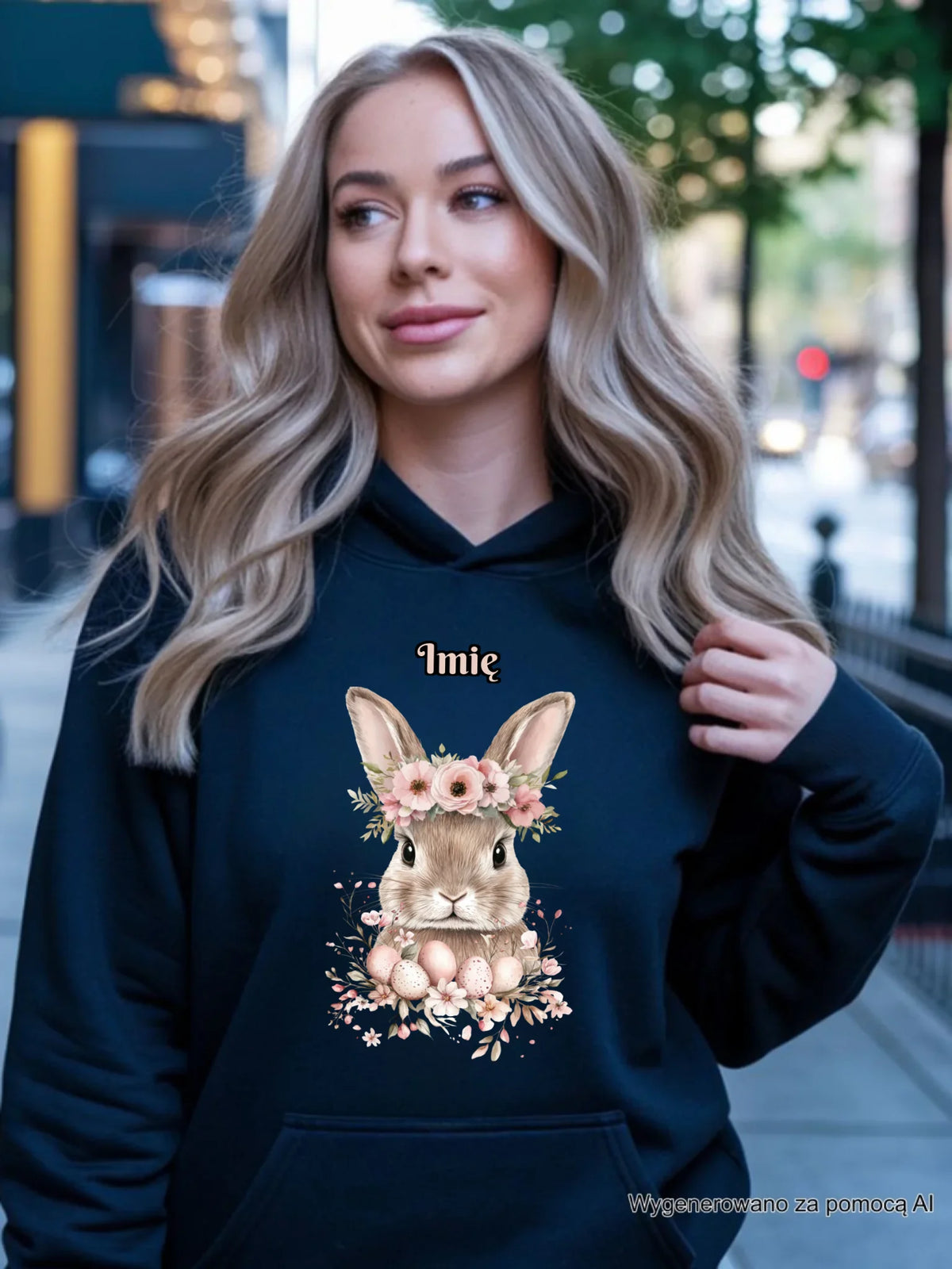 Bluza damska z kapturem na Wielkanoc - Zajączek Boho - personalizowana WN05