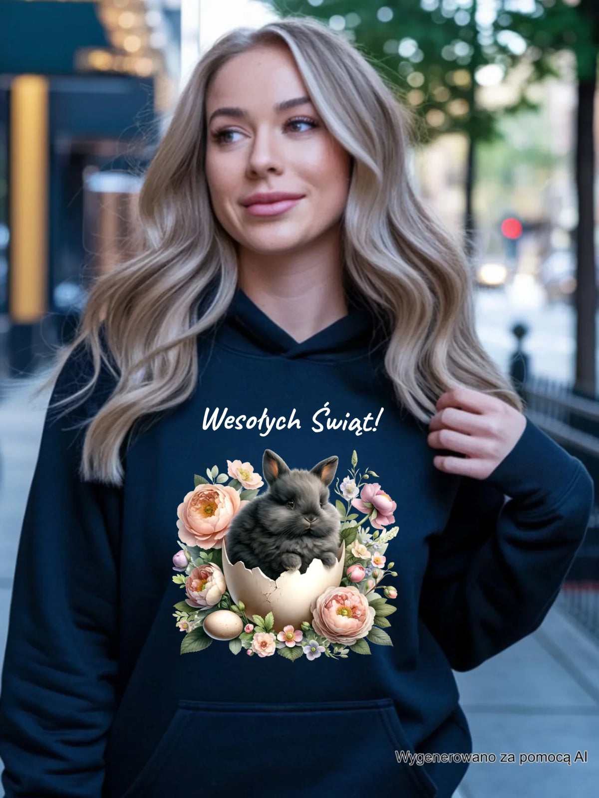 Bluza damska z kapturem na Wielkanoc - Zajączek w pisance Wesołych Świąt WN03