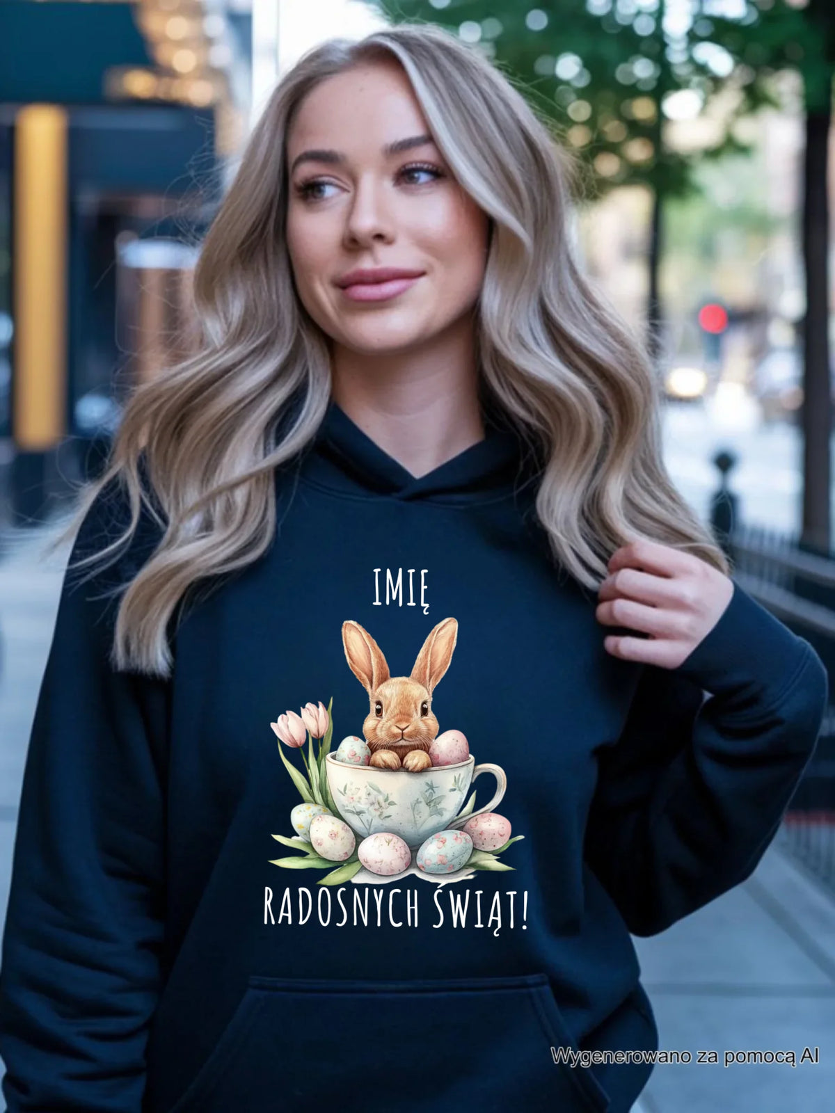 Bluza damska z kapturem na Wielkanoc - Zajączek radosnych świąt - personalizowana WN01