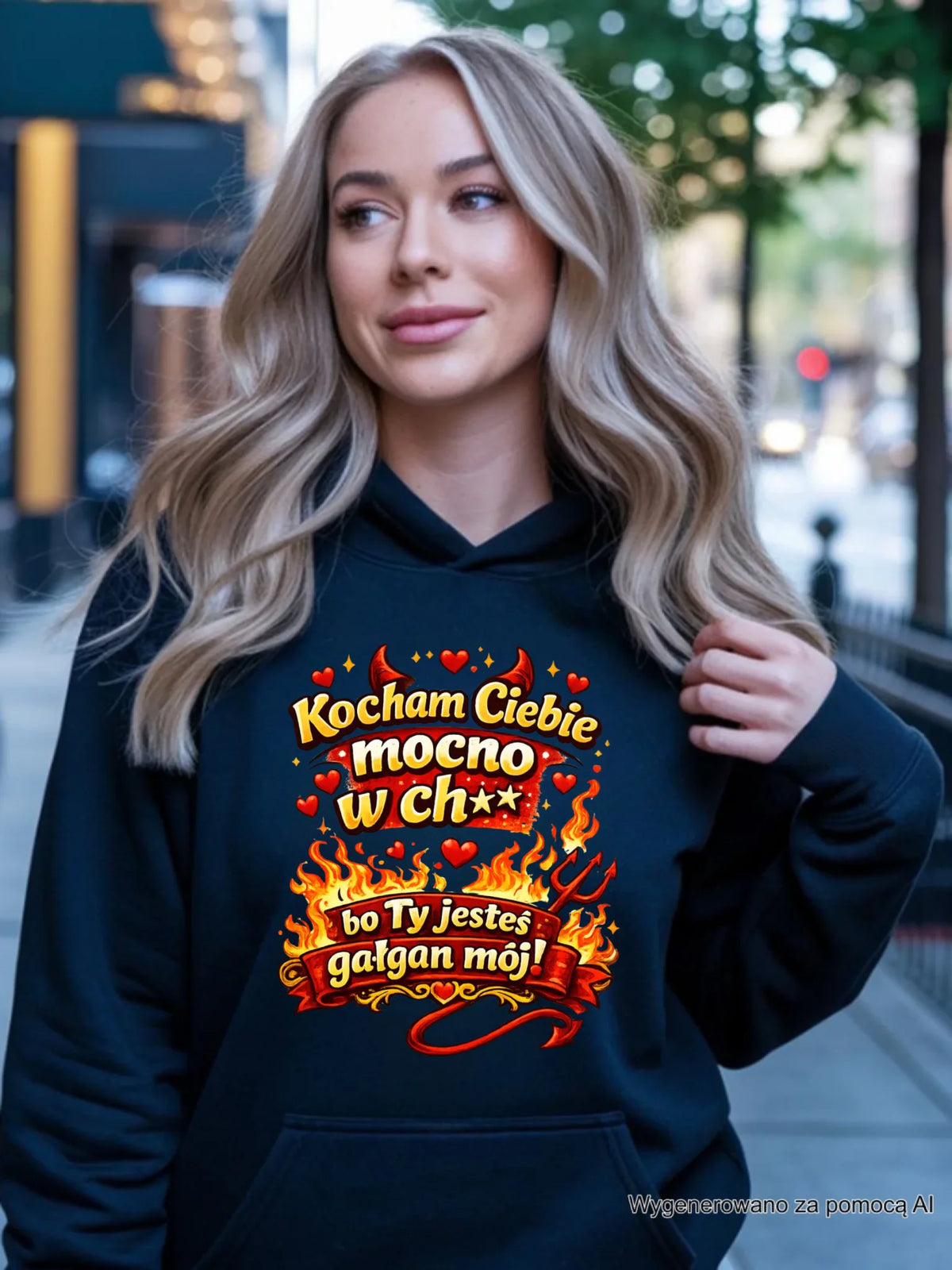 Bluza damska z kapturem - Kocham Ciebie mocno w ch** bo Ty jesteś gałgan mój W82