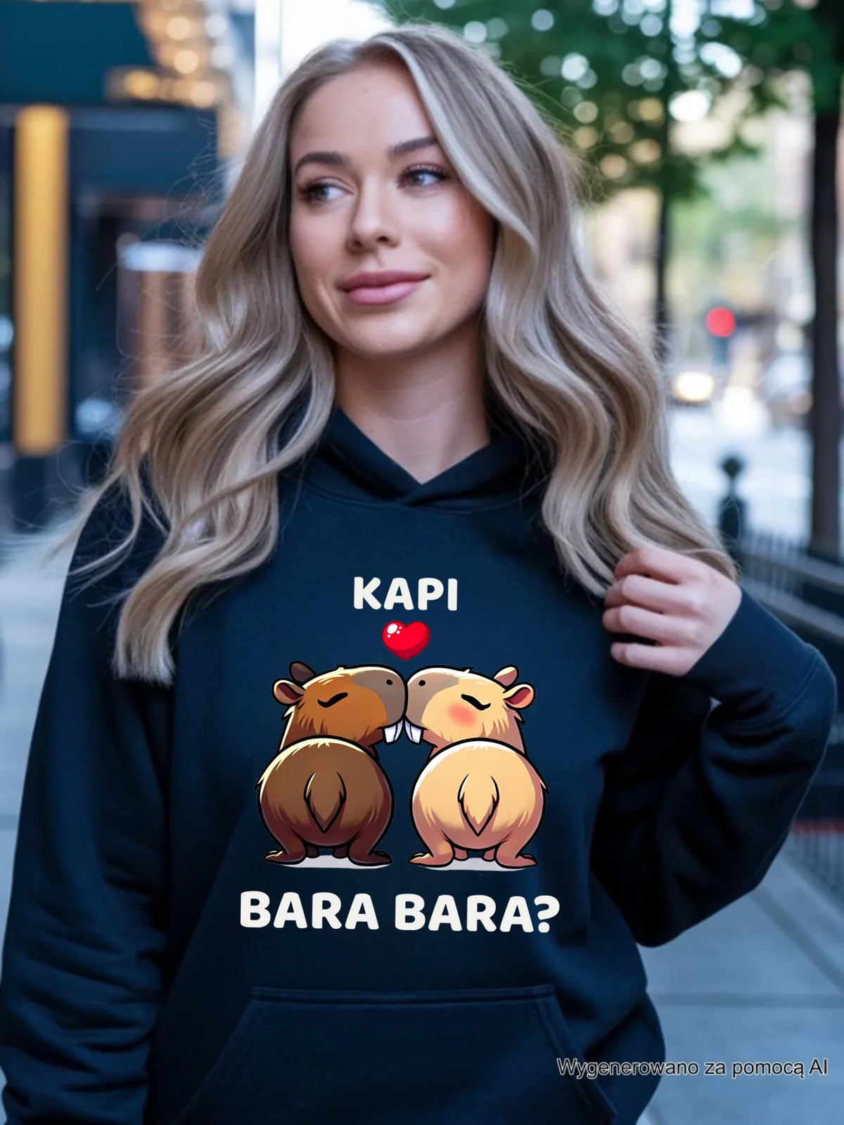 Bluza damska z kapturem - Kapibara bara bara W86