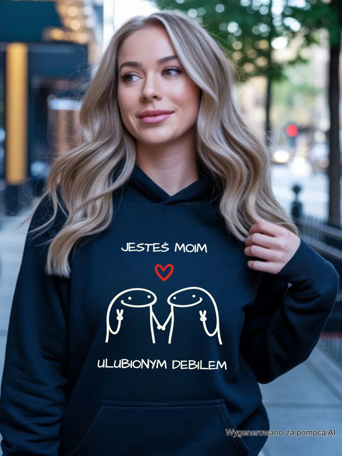 Bluza damska z kapturem - Jesteś moim ulubionym debilem W78