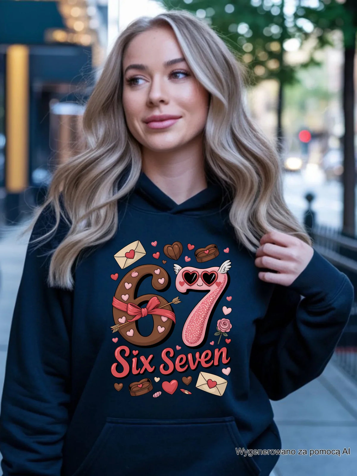 Bluza damska z kapturem - Miłość Six Seven 67 W72
