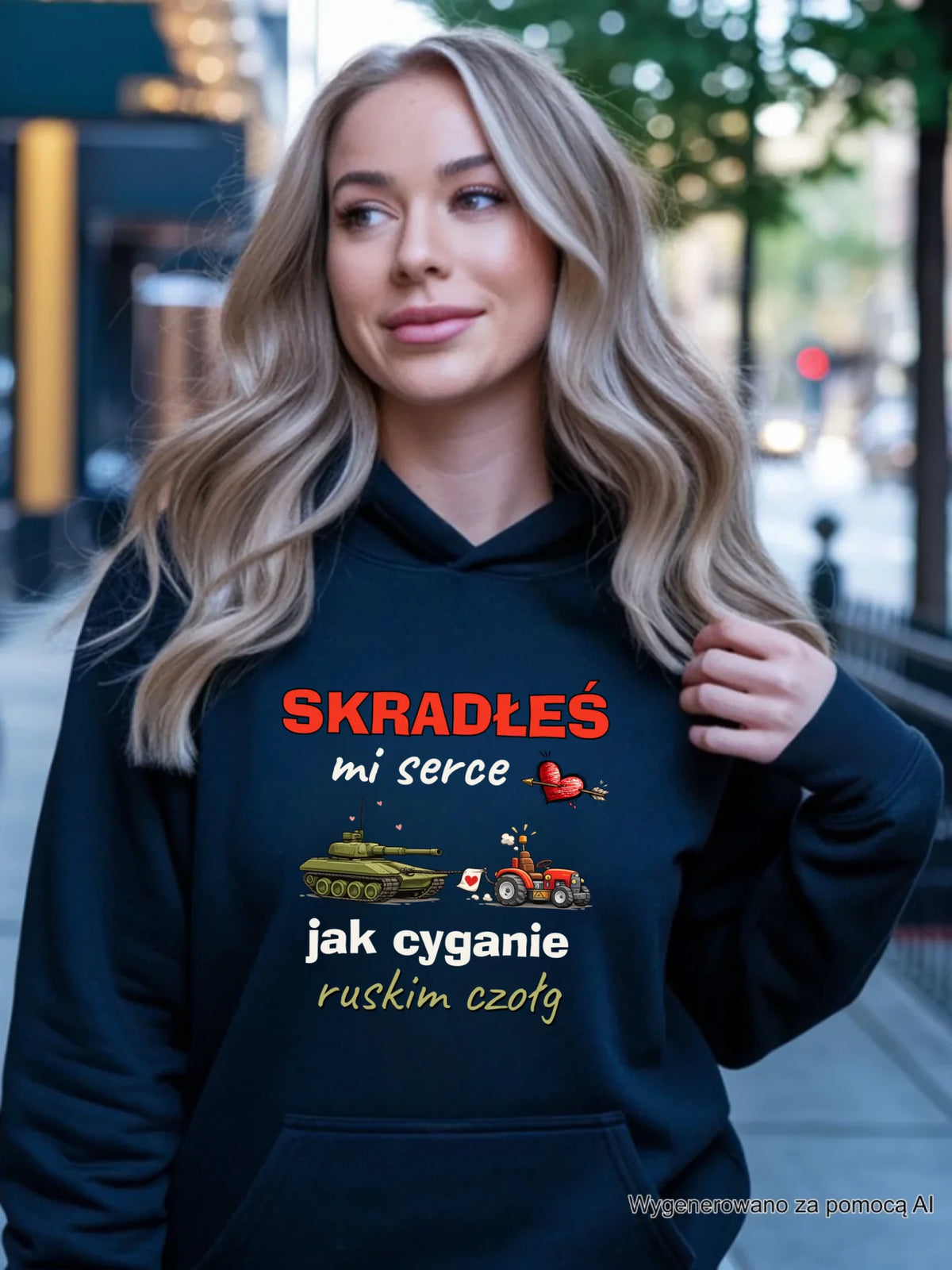 Bluza damska z kapturem - Skradłeś mi serce jak cyganie ruskim czołg W77
