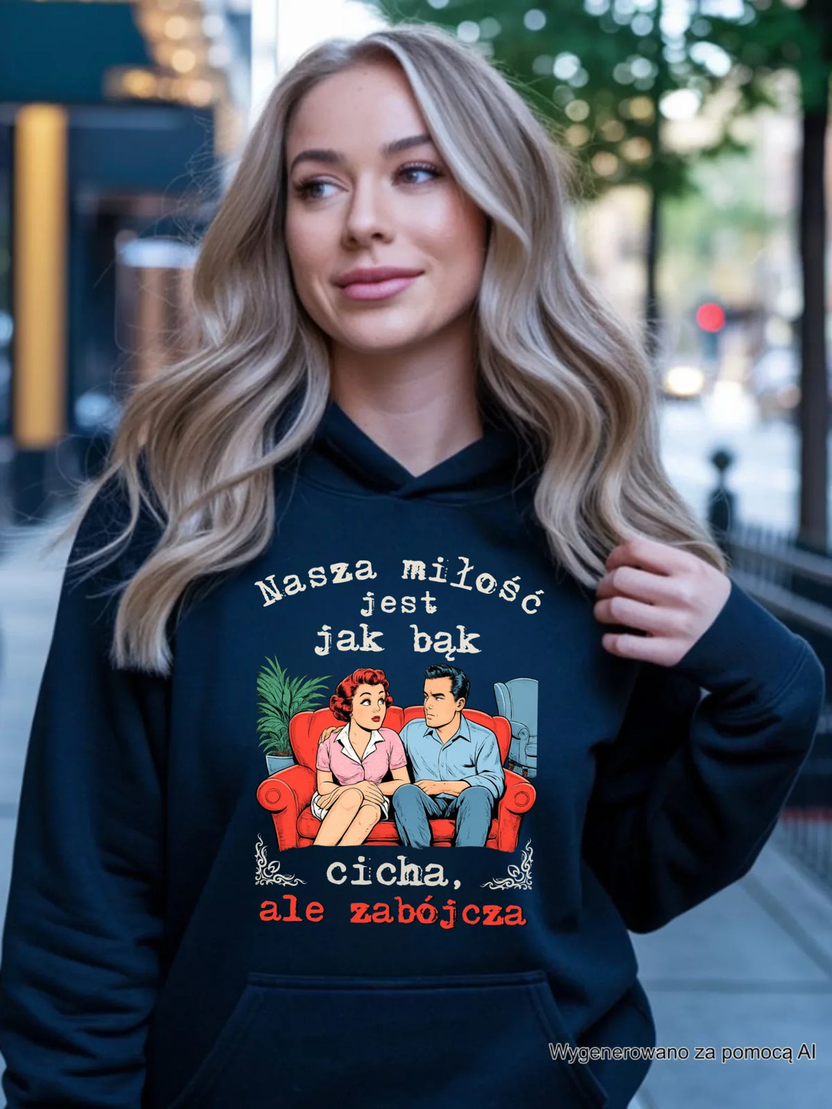 Bluza damska z kapturem - Nasza miłość jest jak bąk W70